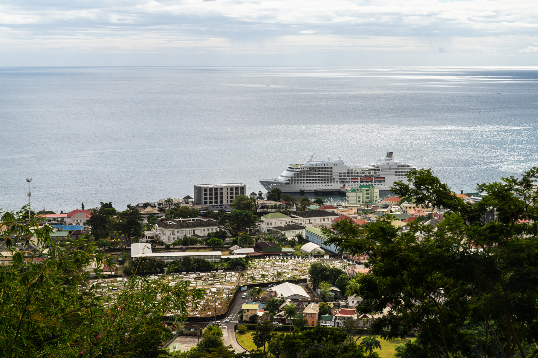 Looking over Roseau (with our ship in the background).