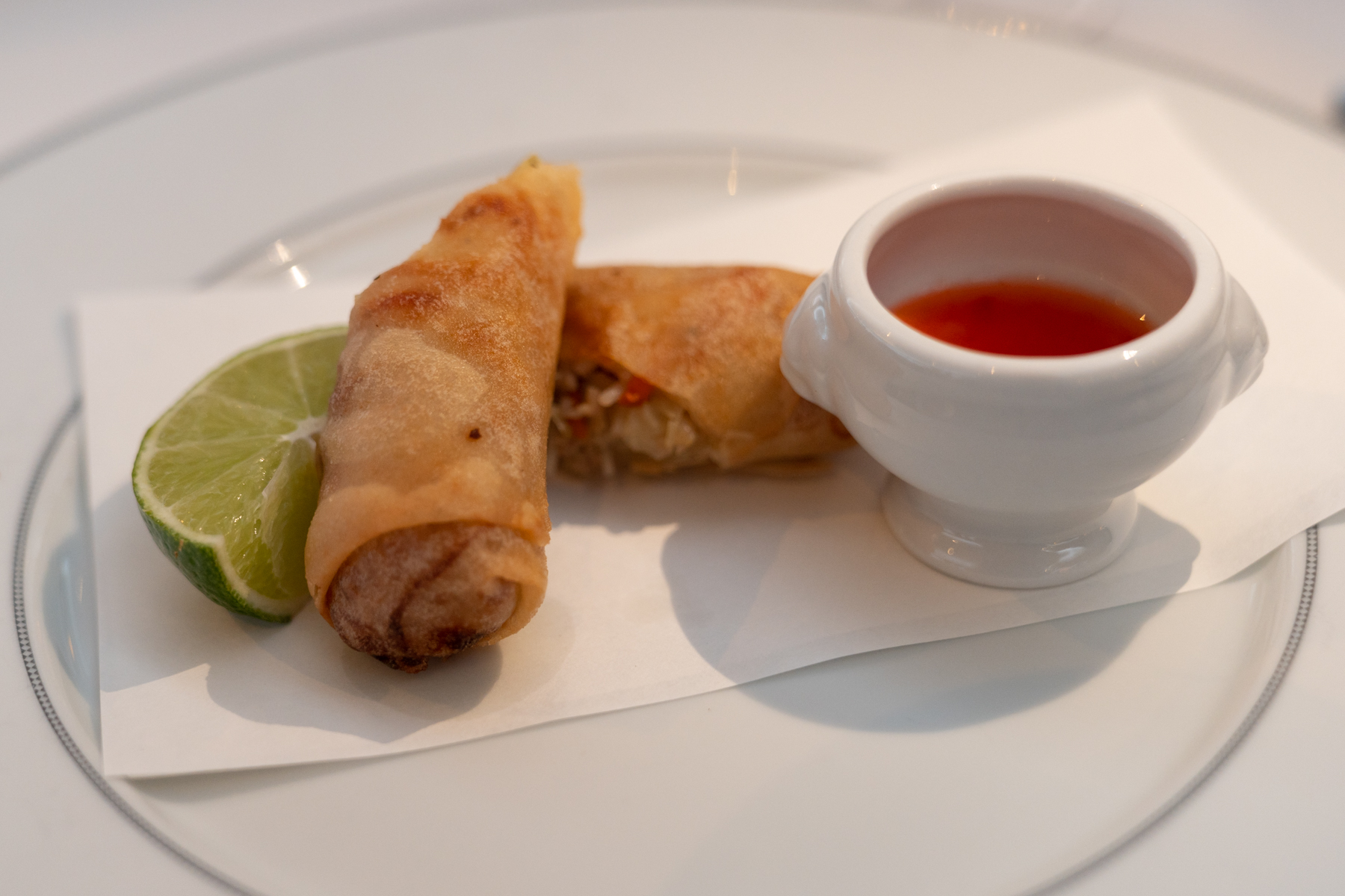 Chicken and vegetable spring roll.