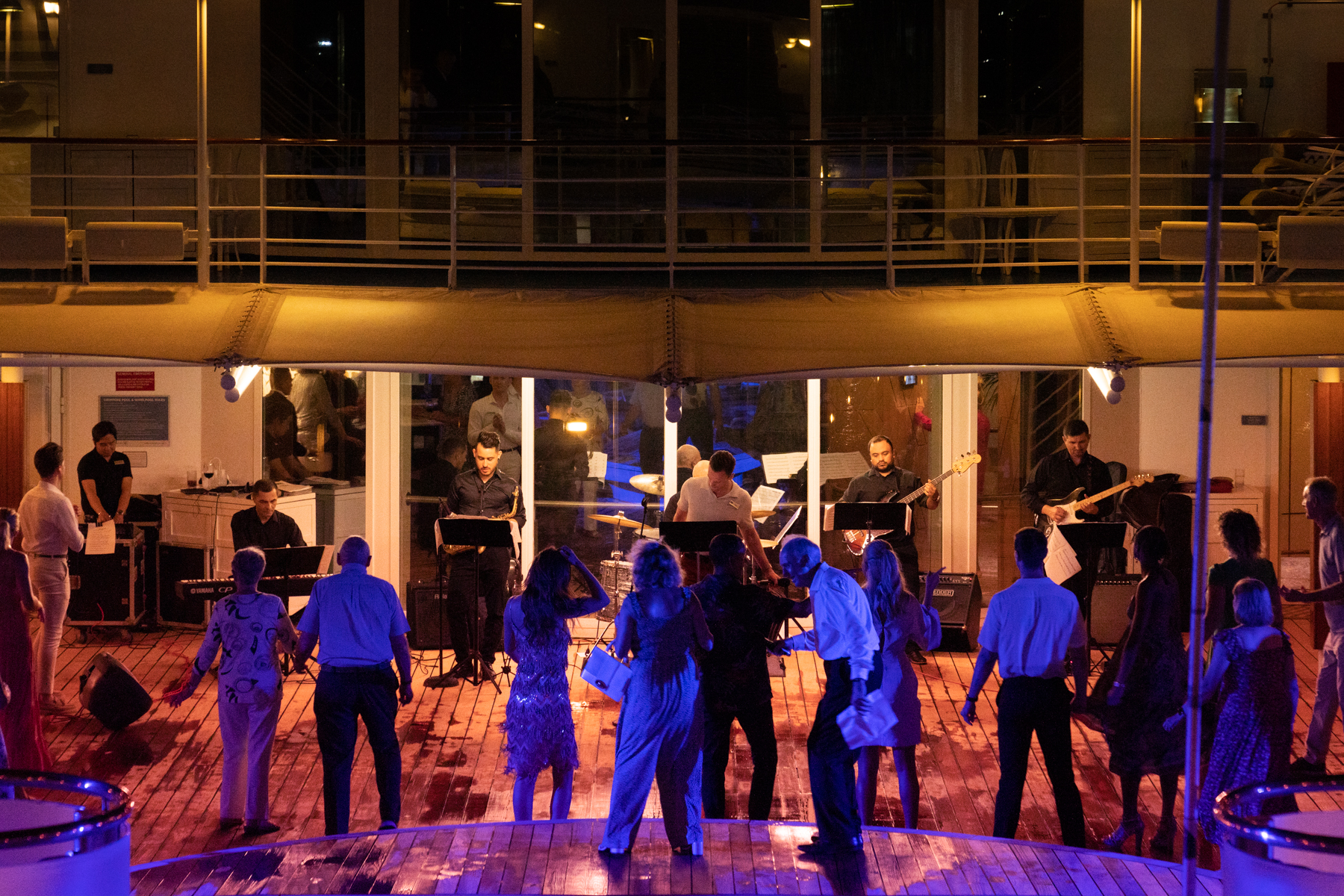 Abba dance party on the pool deck.