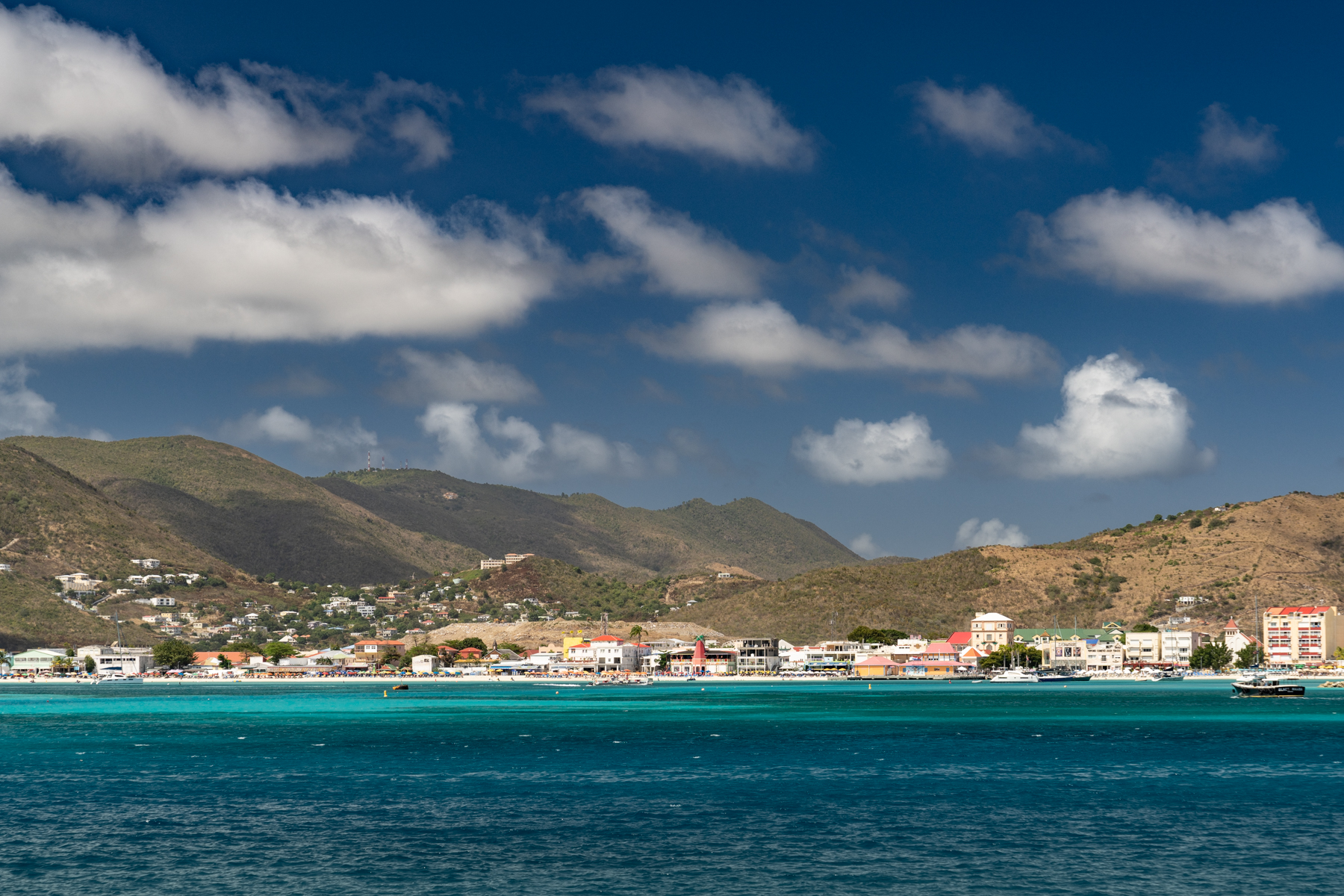 Looking back to Philipsburg as we sailed out.