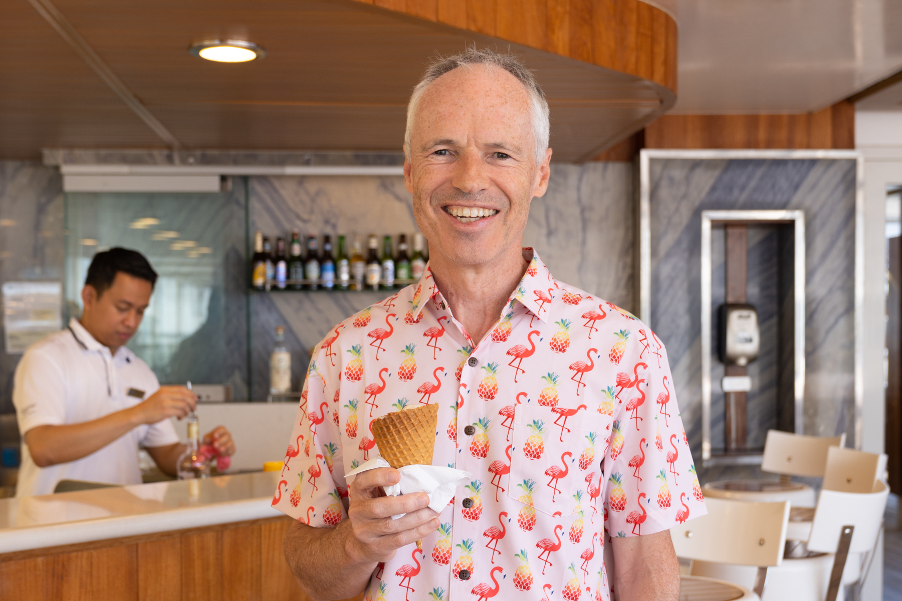 Keith enjoying rum and raisin ice-cream.