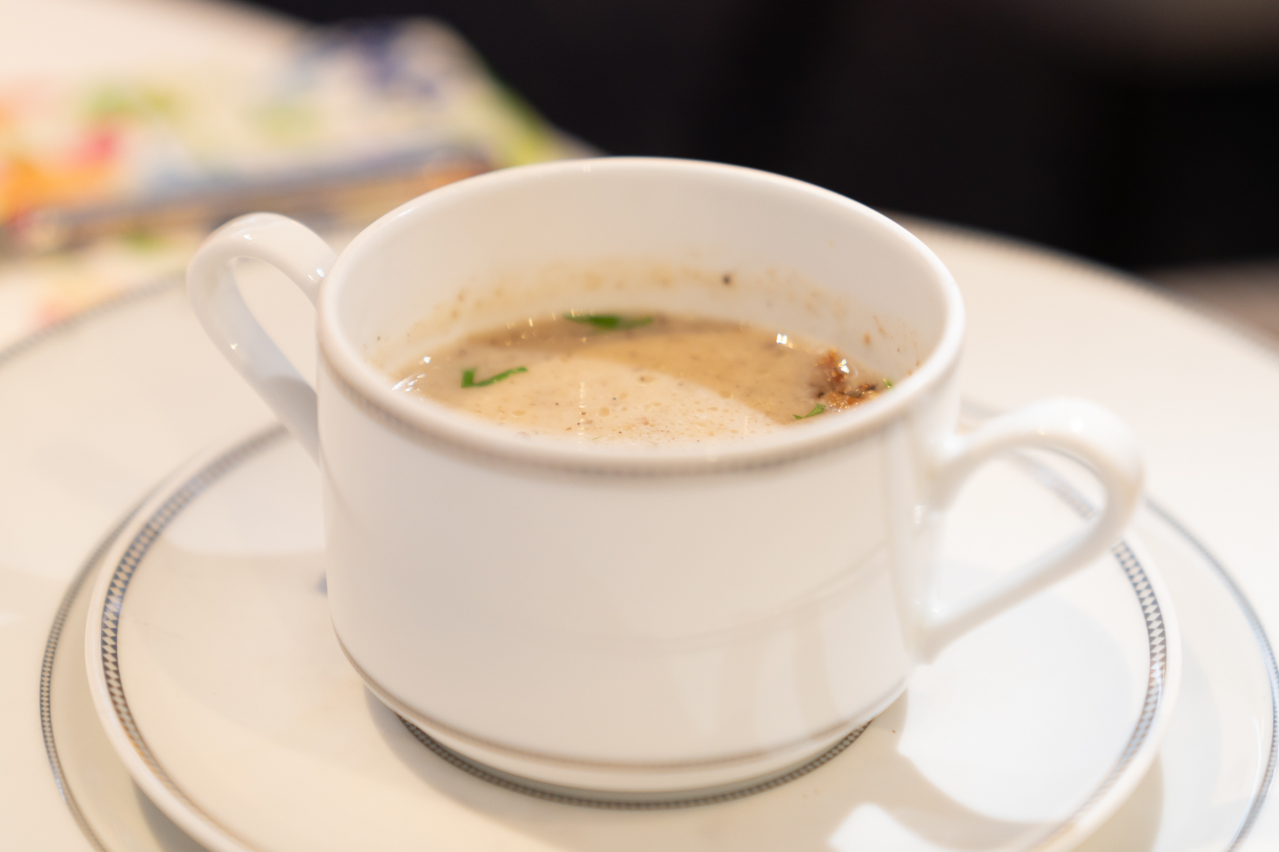 Roasted mushroom soup with black truffle cream.