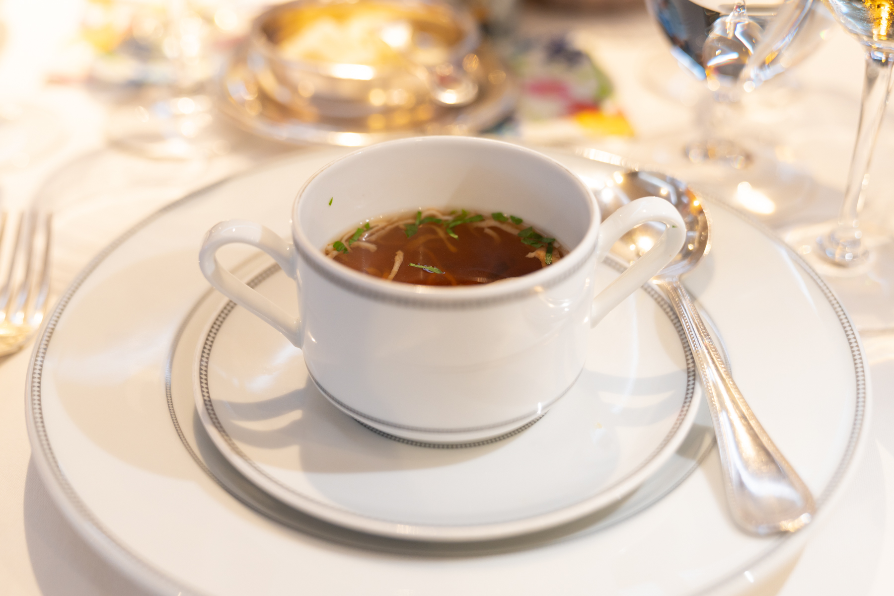 Beef consommé Celestine.