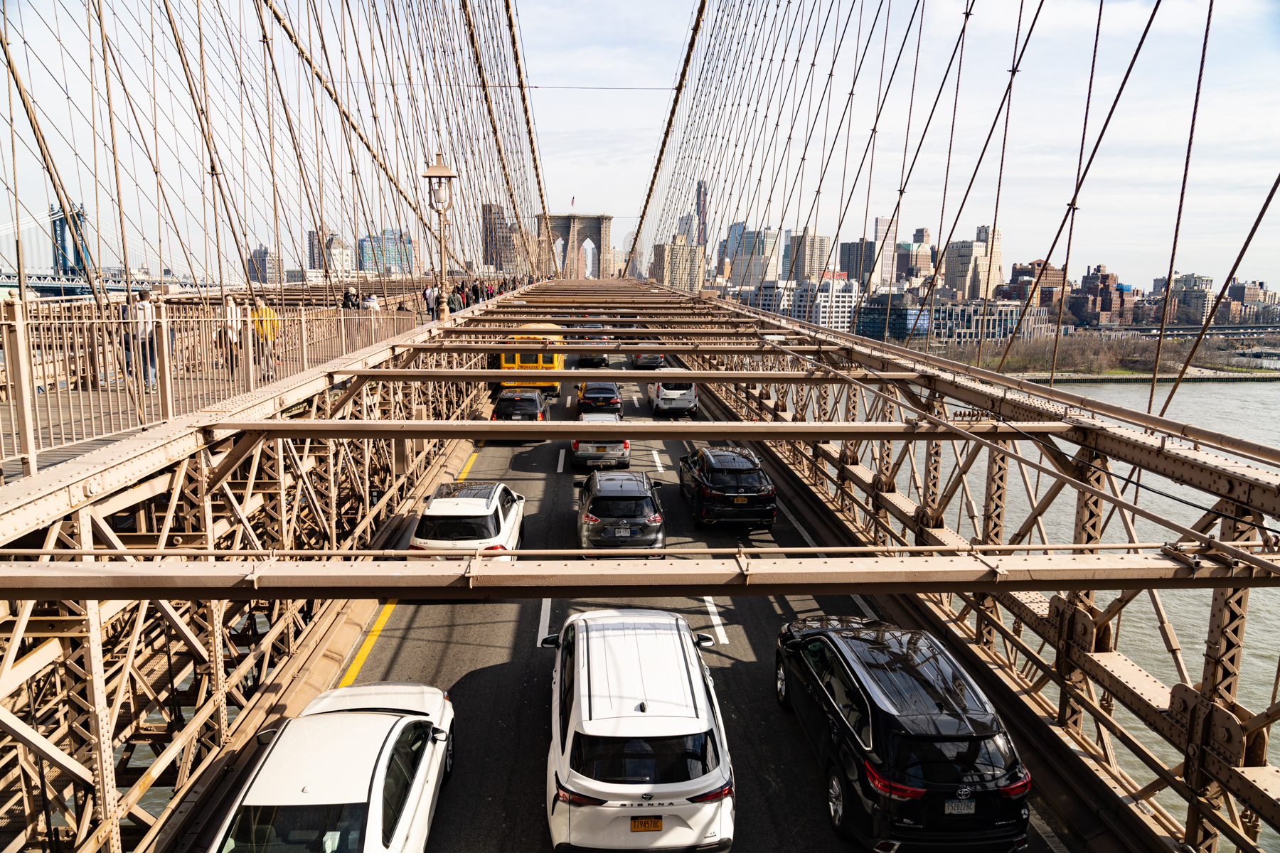 Traffic on the Brooklyn Bridge.