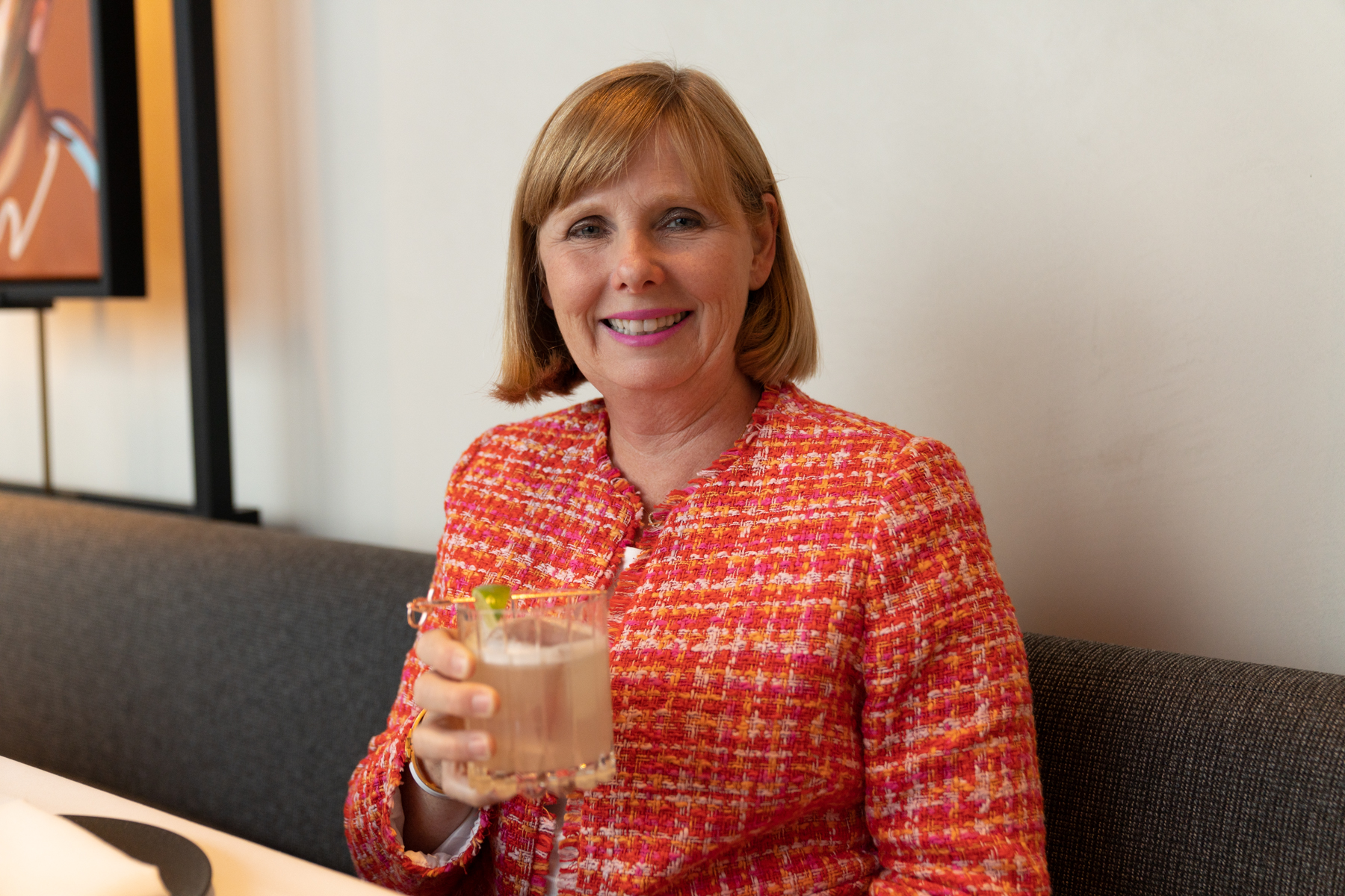Andrea enjoying a pre-dinner drink.