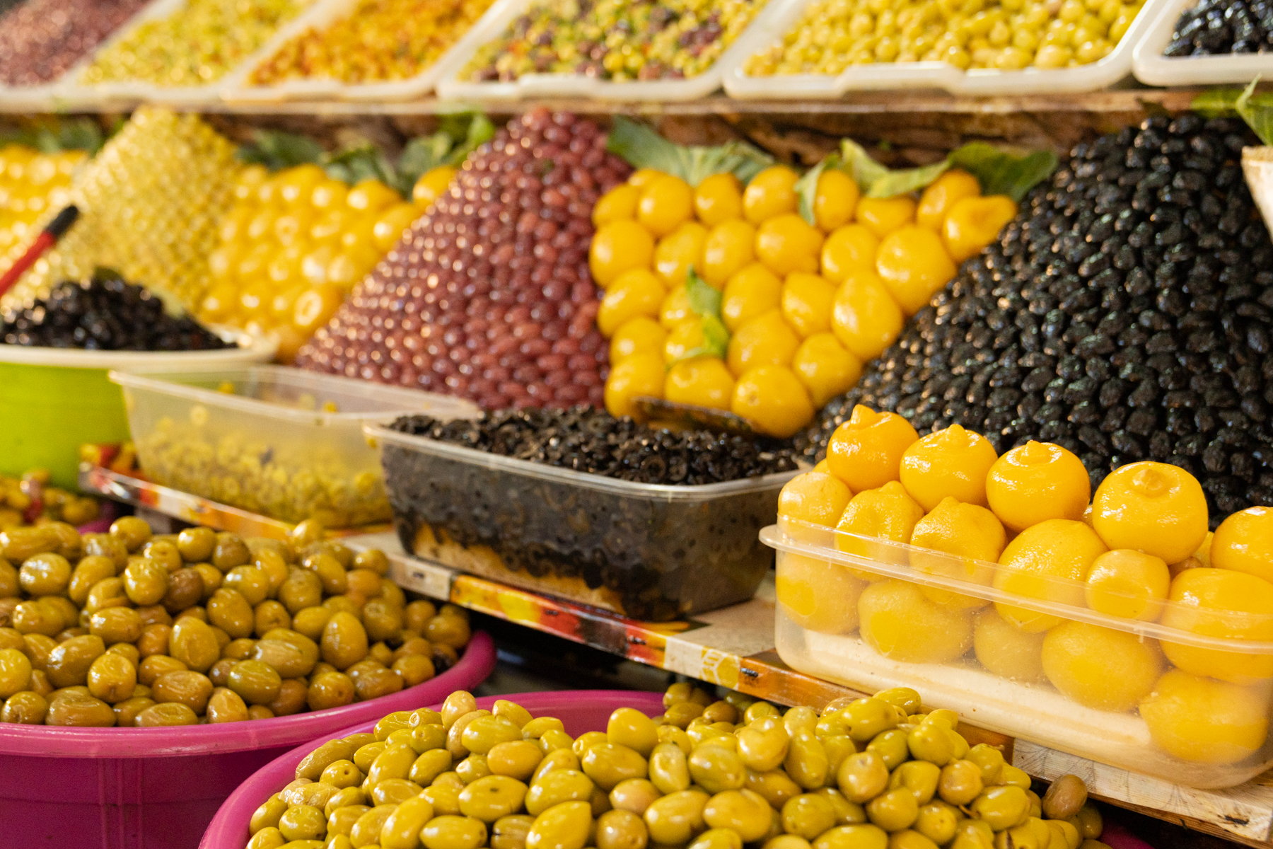 Produce on display in the market in Meknes.