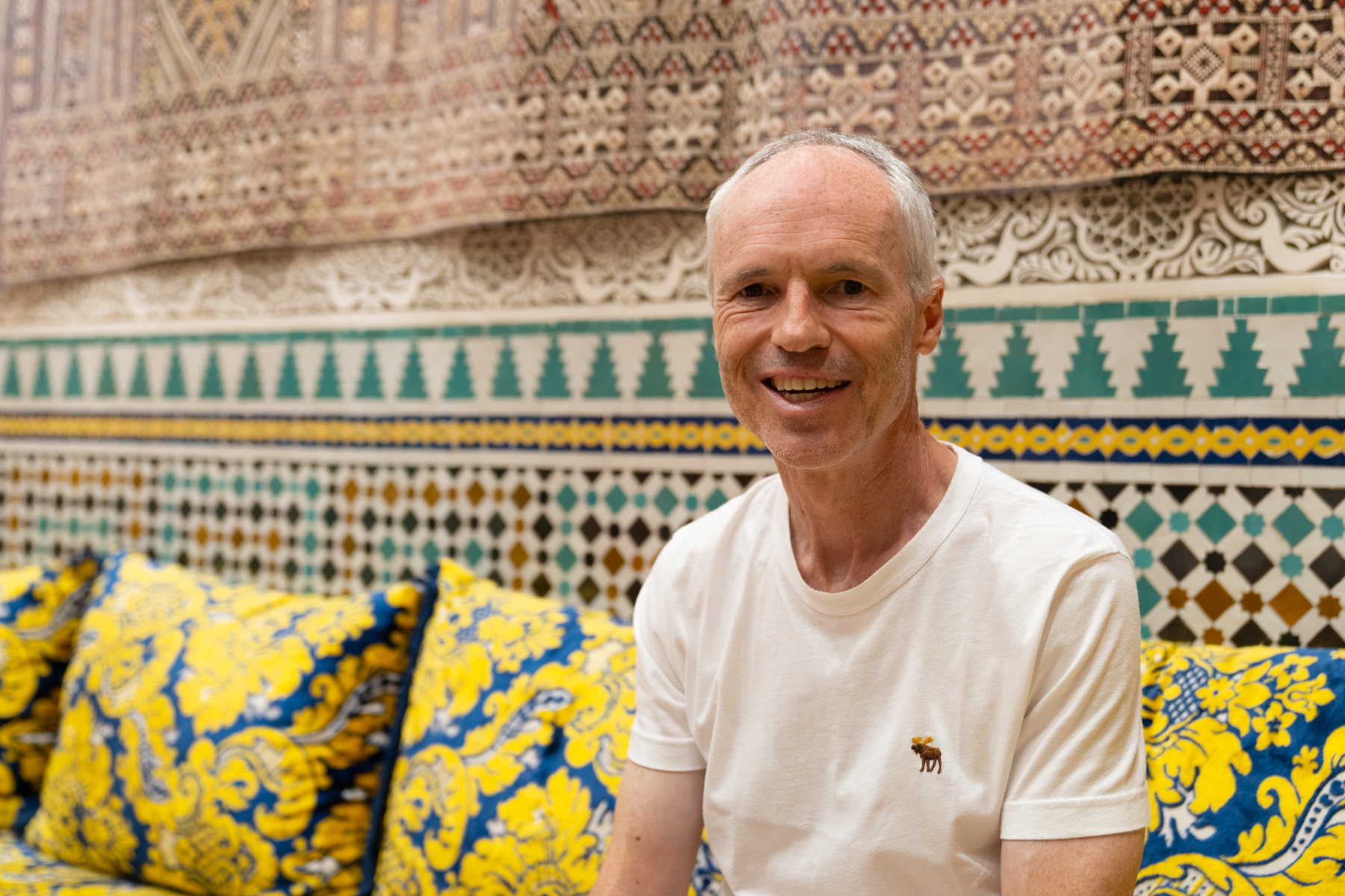 Keith in the rug vendor's shop.