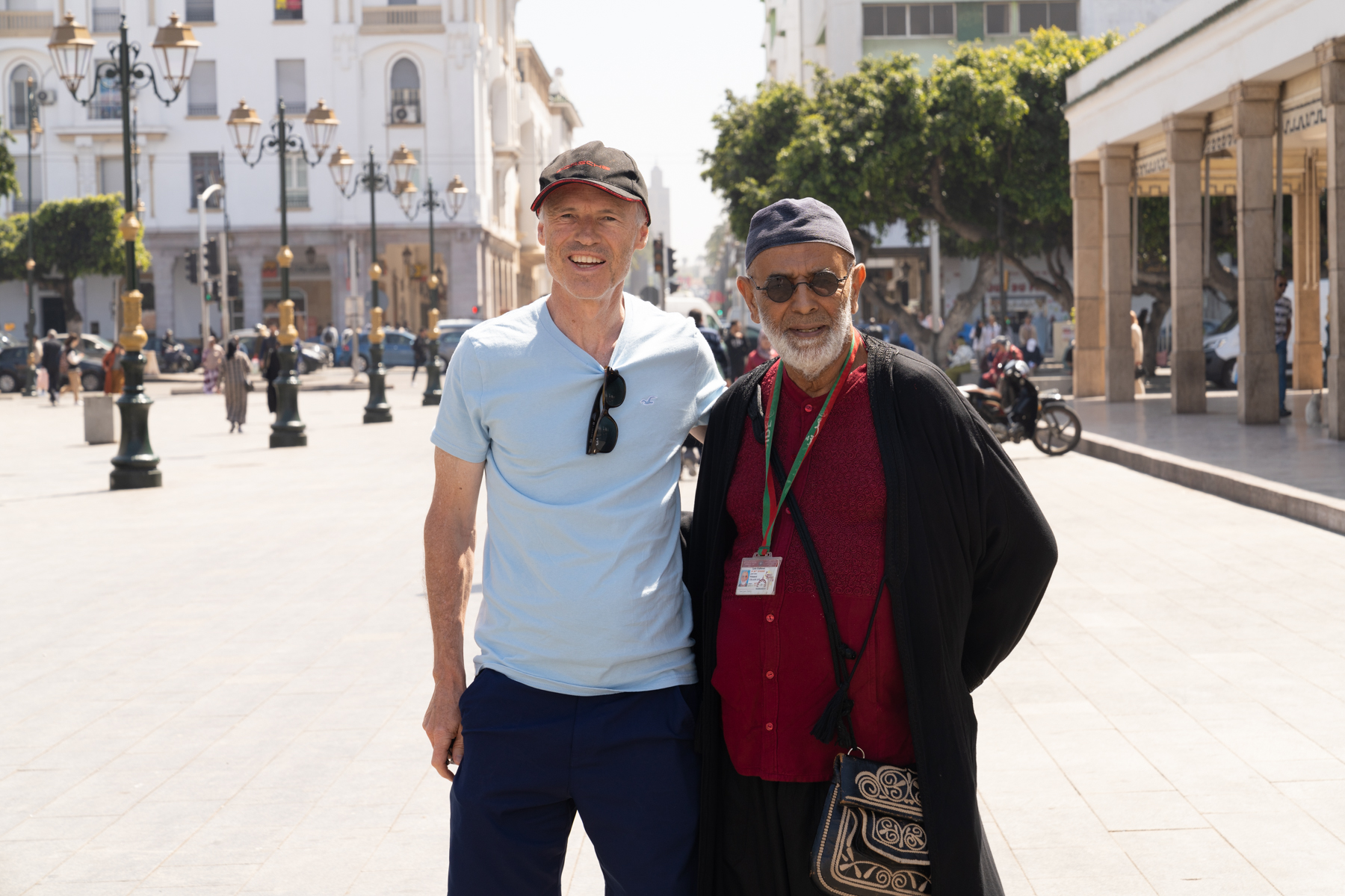 Keith and Mohamed outside the Rabat medina market.