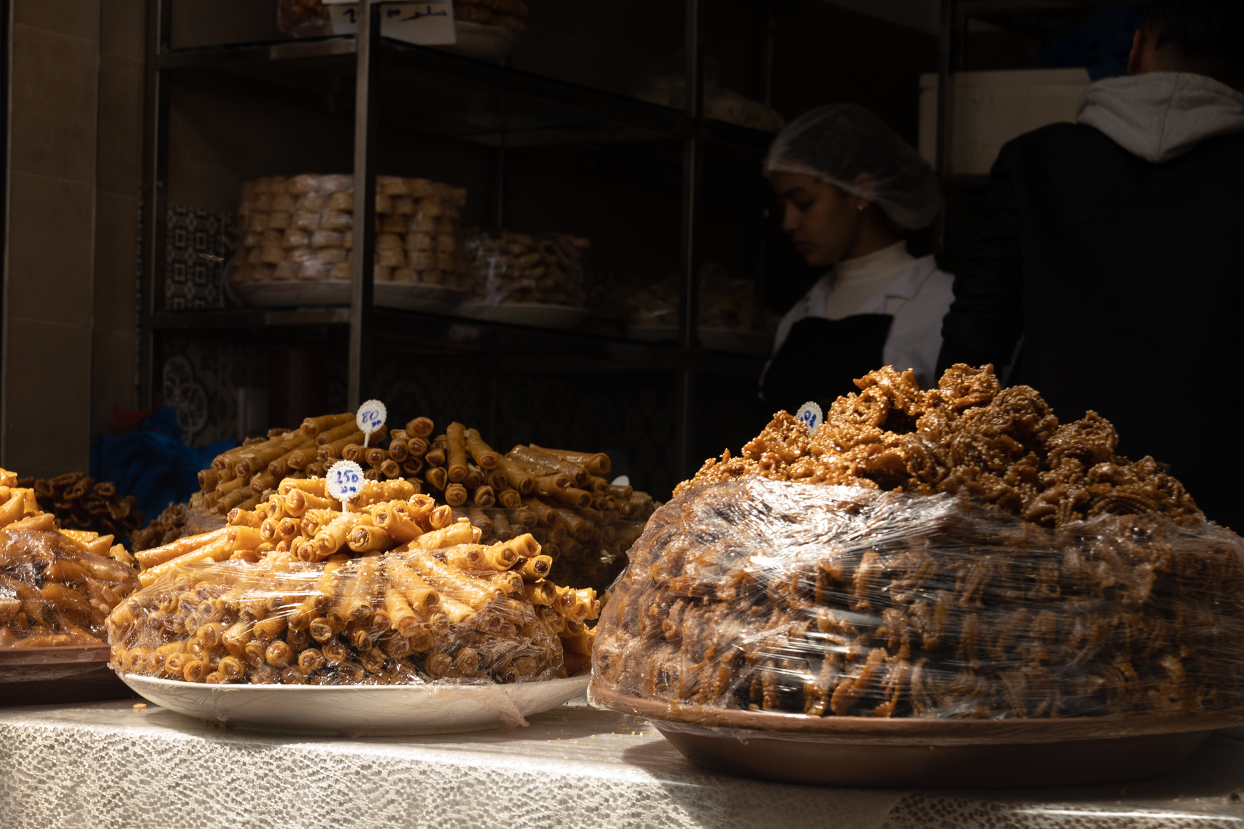 Sweet pastries and baked goods for sale.