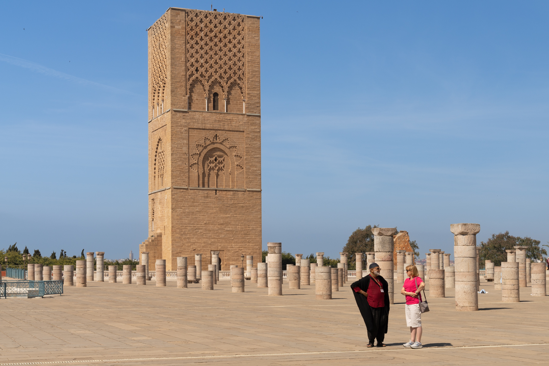 Mohamed and Andrea, deep in conversation, at the Hassan Tower.