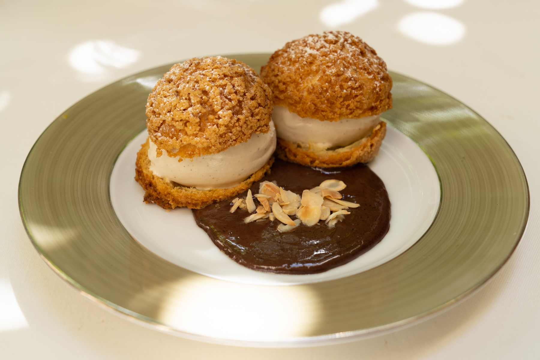 Profiteroles with chocolate orange sauce.