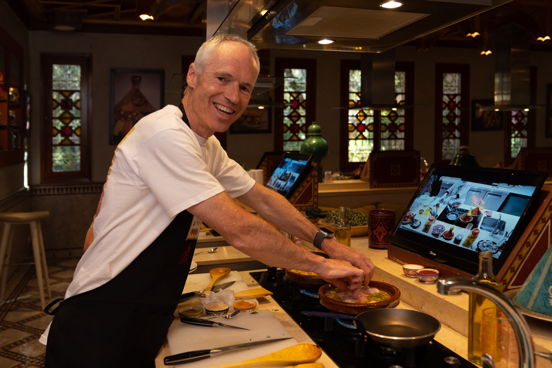 Keith making a chicken tagine.