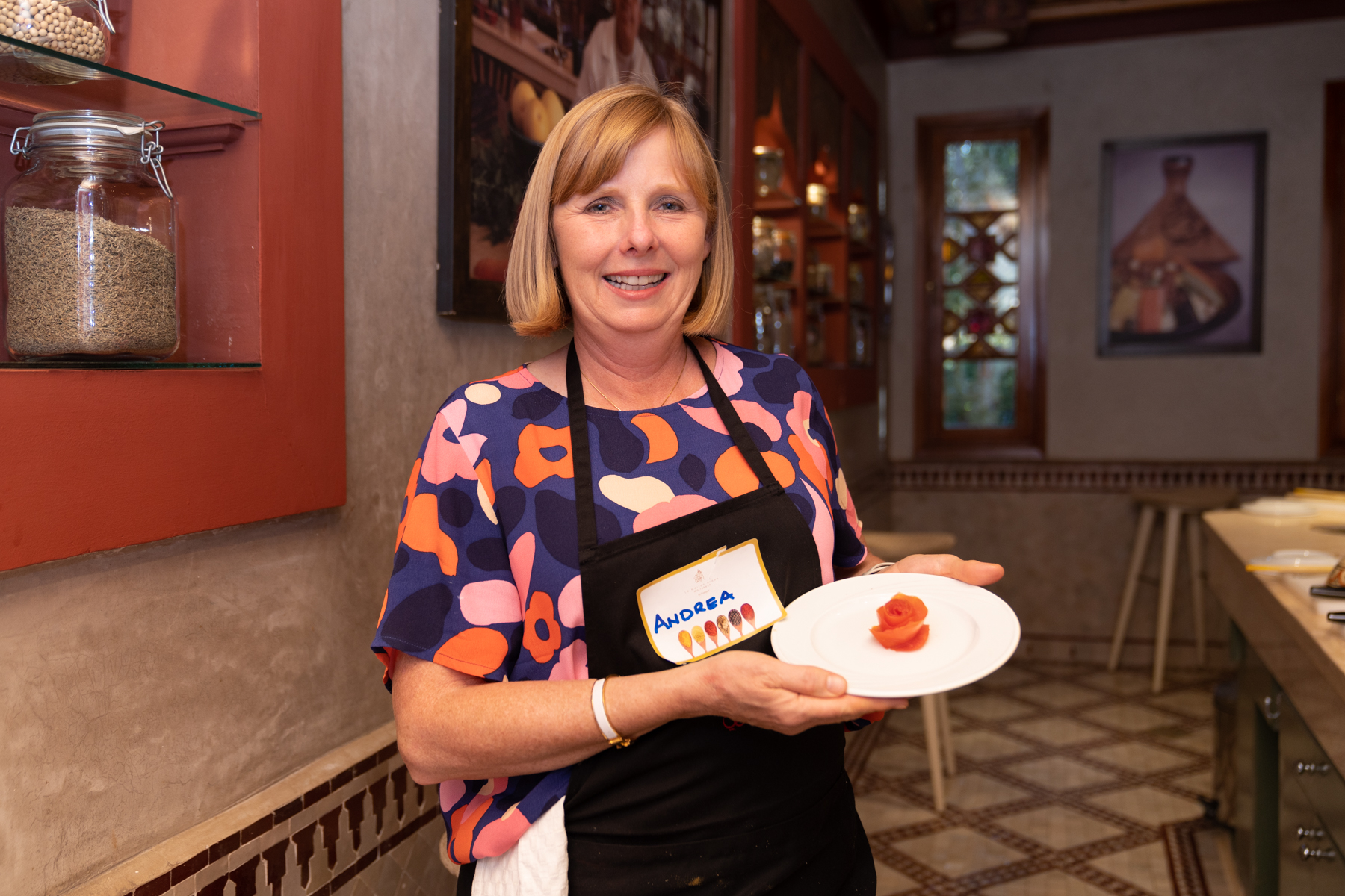 Andrea with her tomato rose.