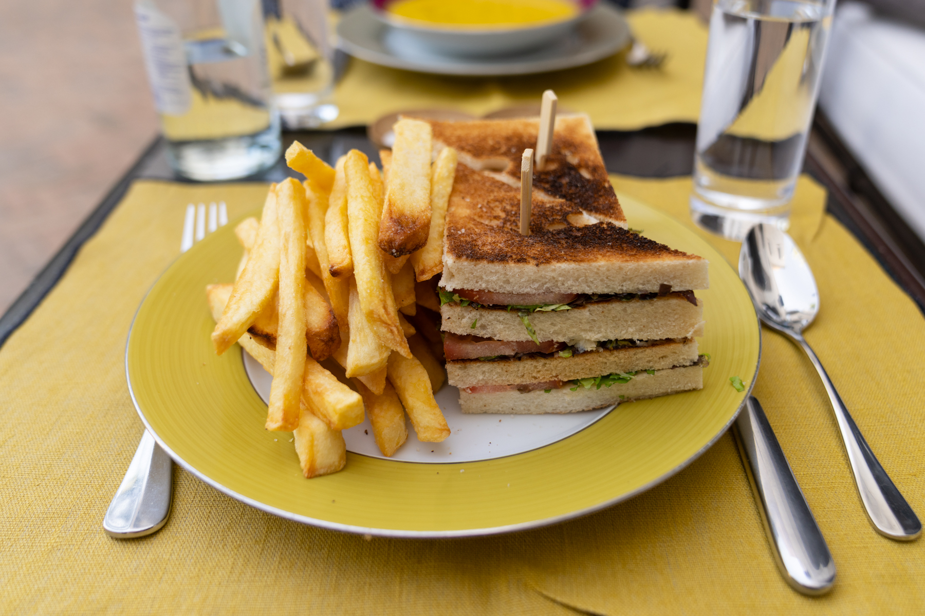 Club sandwich with chips.