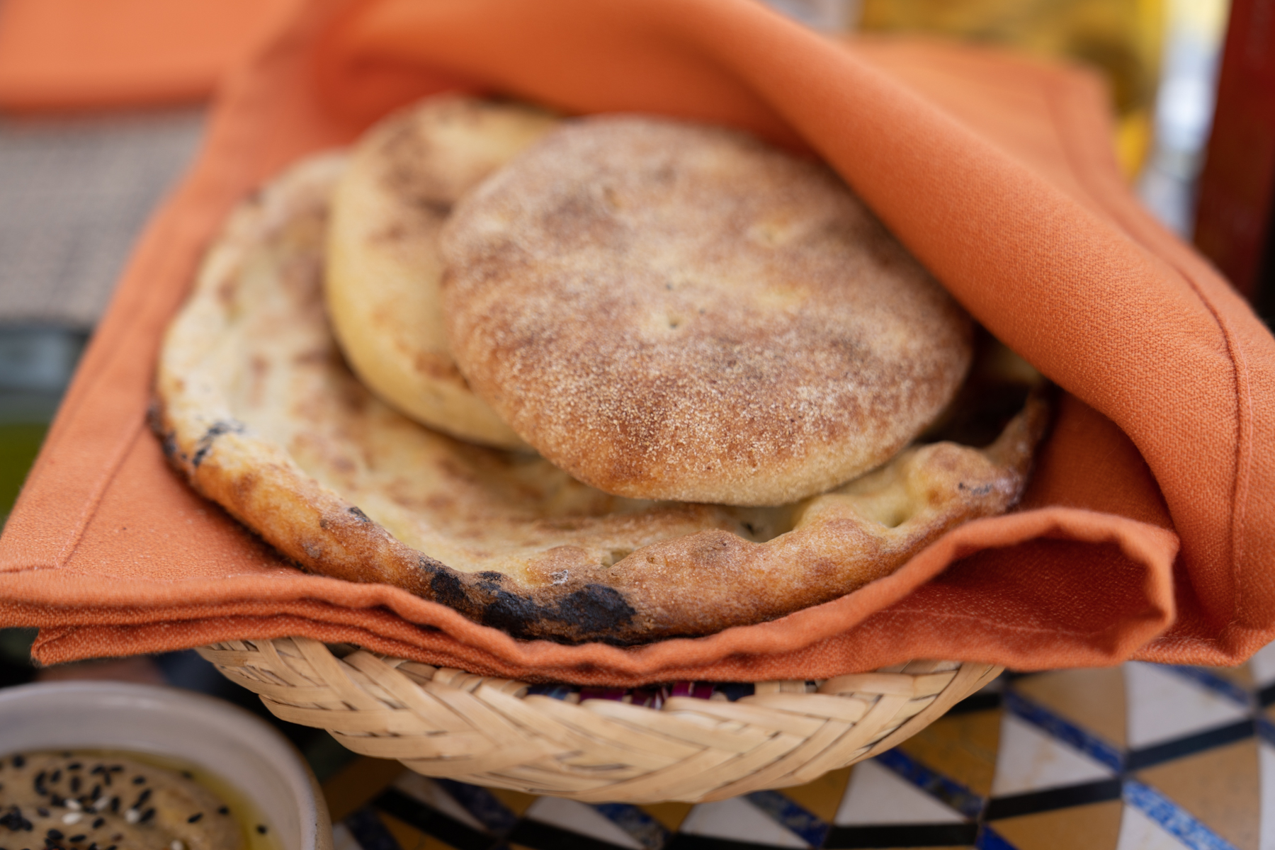 Three types of freshly-baked bread.