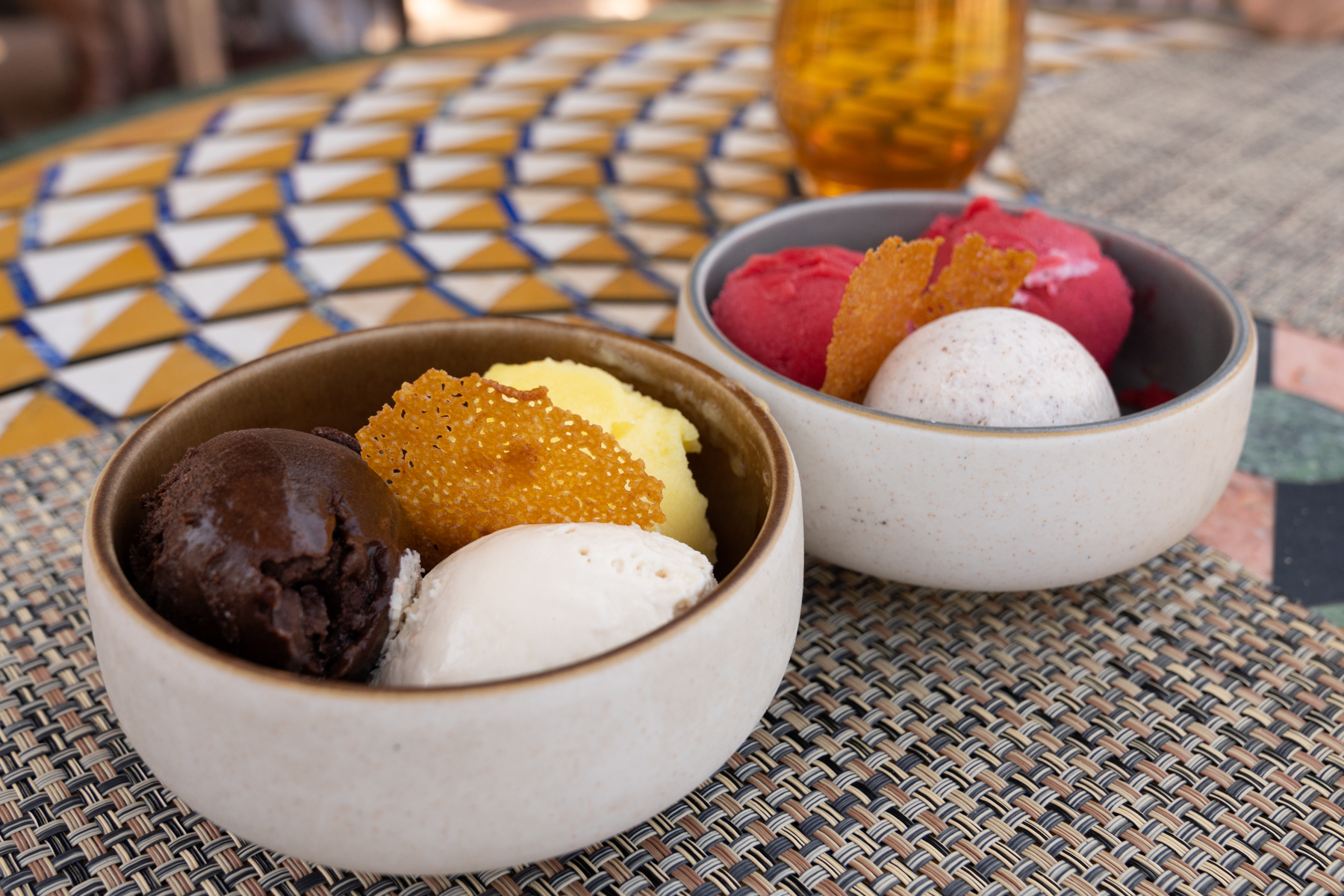 Ice-cream (chocolate, salty butter caramel, orange, strawberry, and cinnamon).