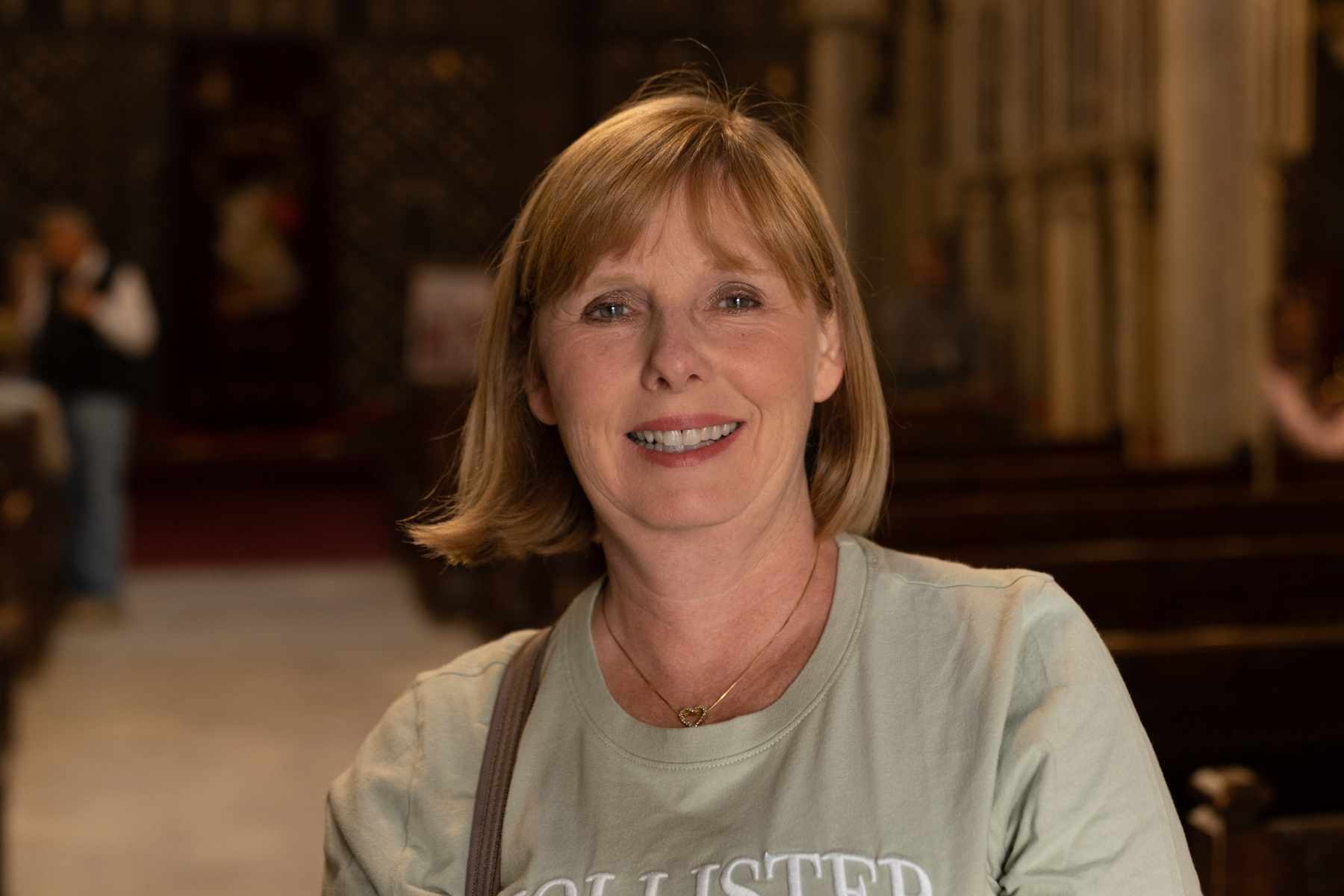 Andrea inside Saint Virgin Mary's Coptic Orthodox Church.