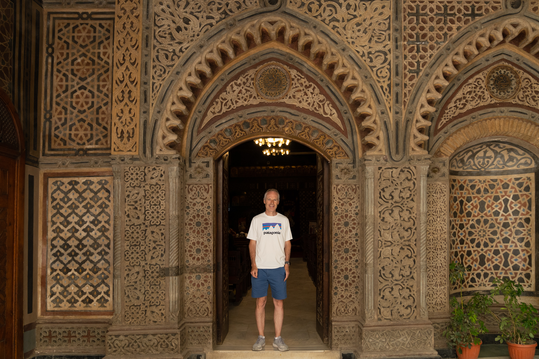 Keith at the entrance to Saint Virgin Mary's Coptic Orthodox Church.