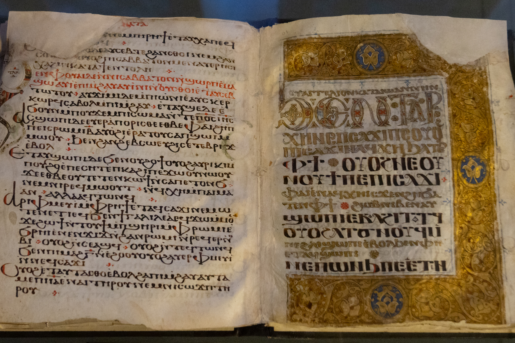 The four gospels (incomplete) on parchment, written in Coptic (11th century).