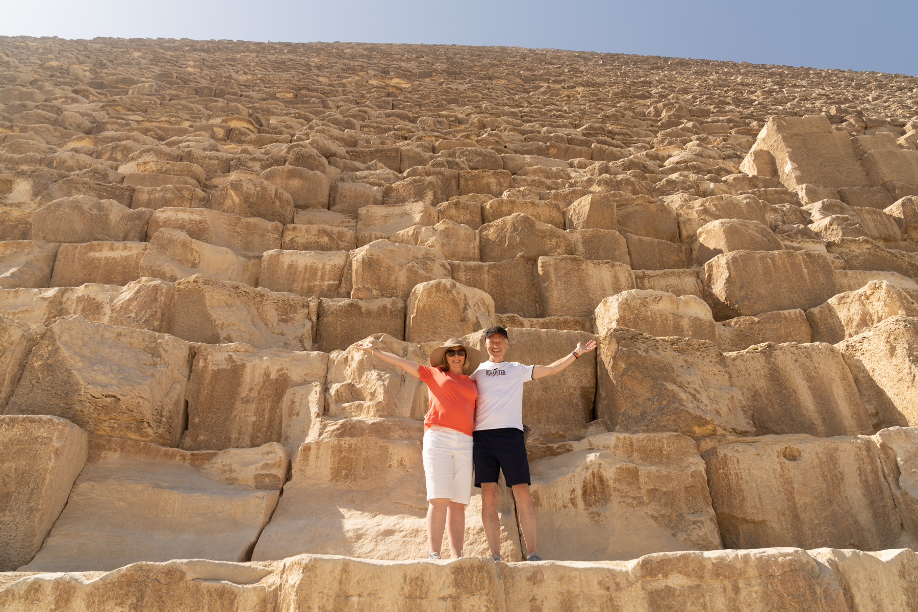 Keith and Andrea on the Great Pyramid, on the way to the entrance.