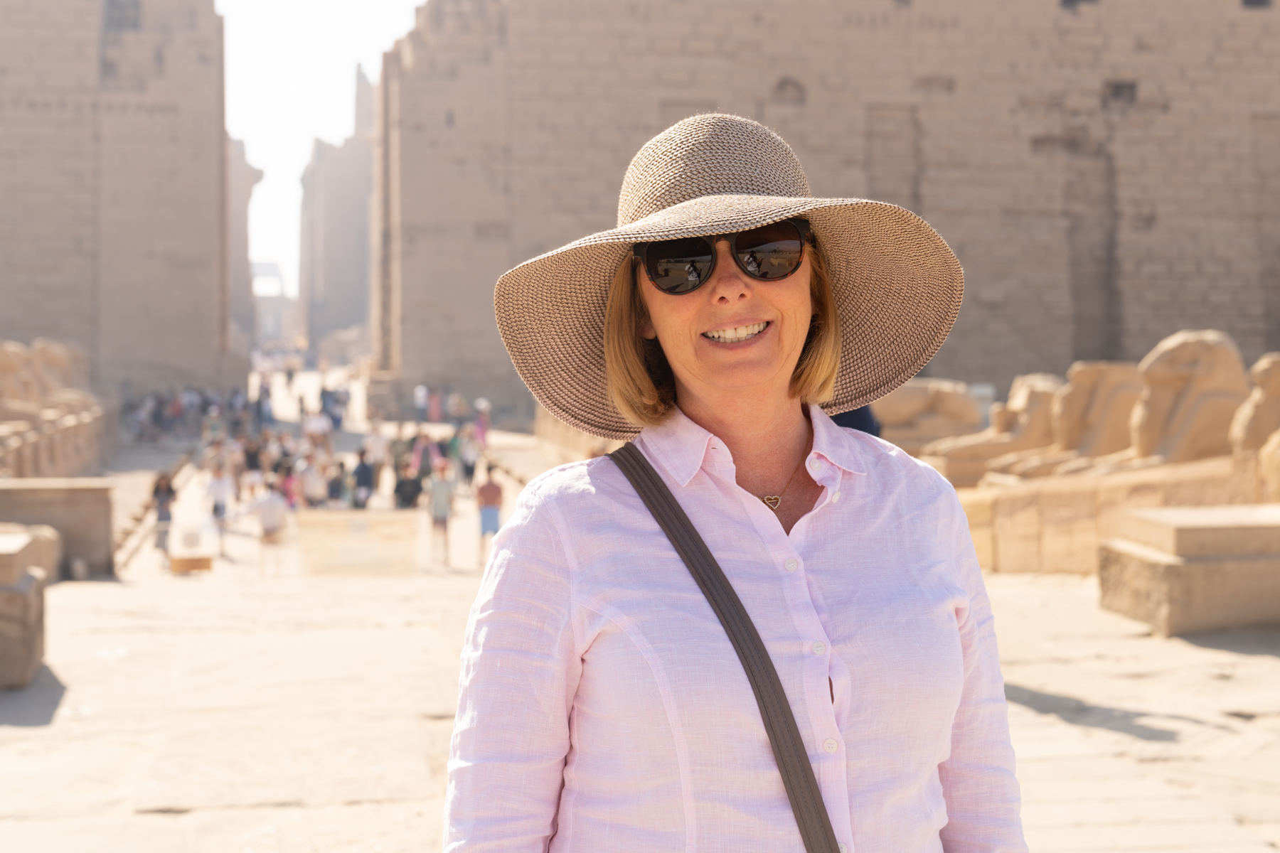 Andrea in front of the Great Hypostyle Hall at Karnak.