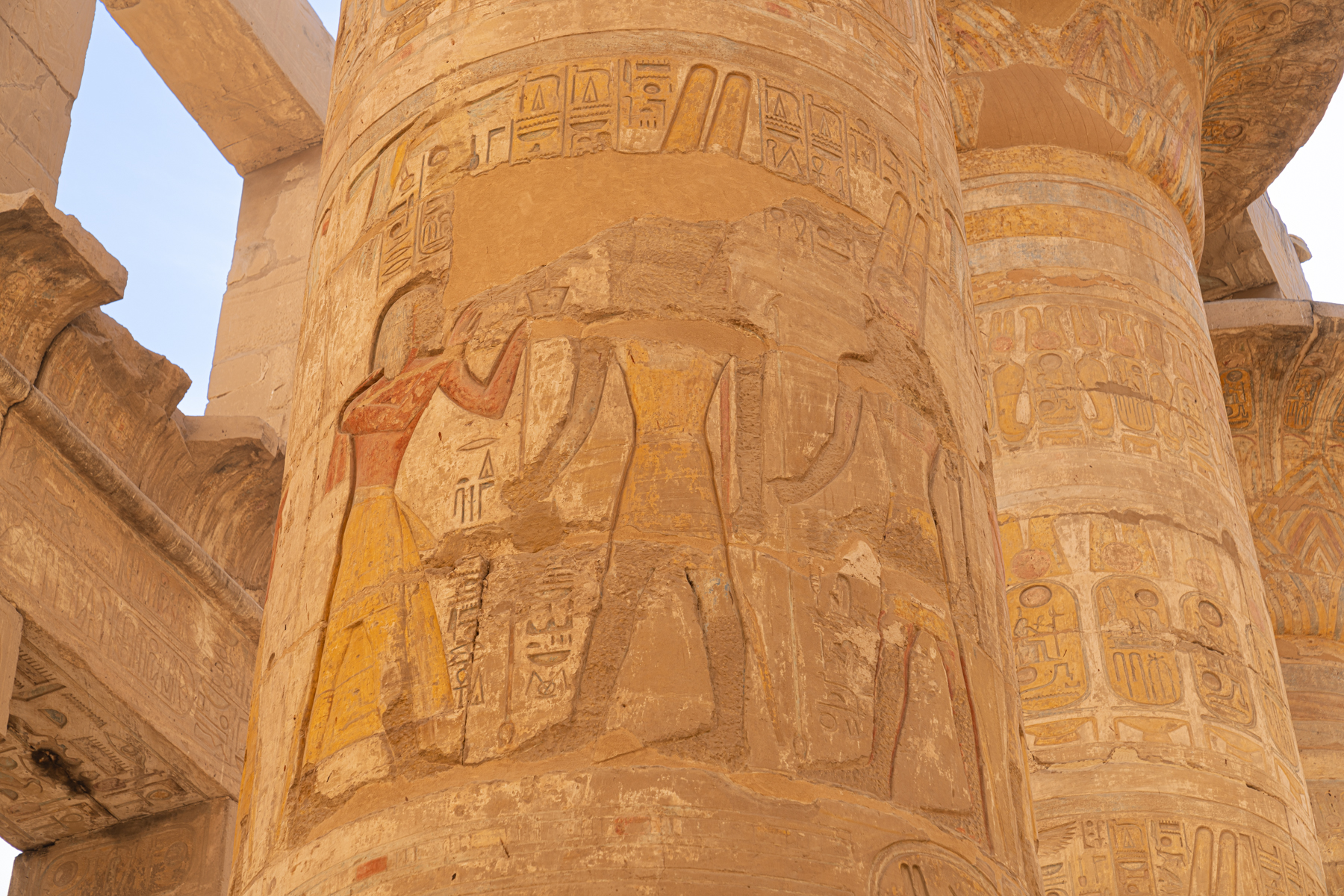 Detail on a column in the Great Hypostyle Hall at Karnak.