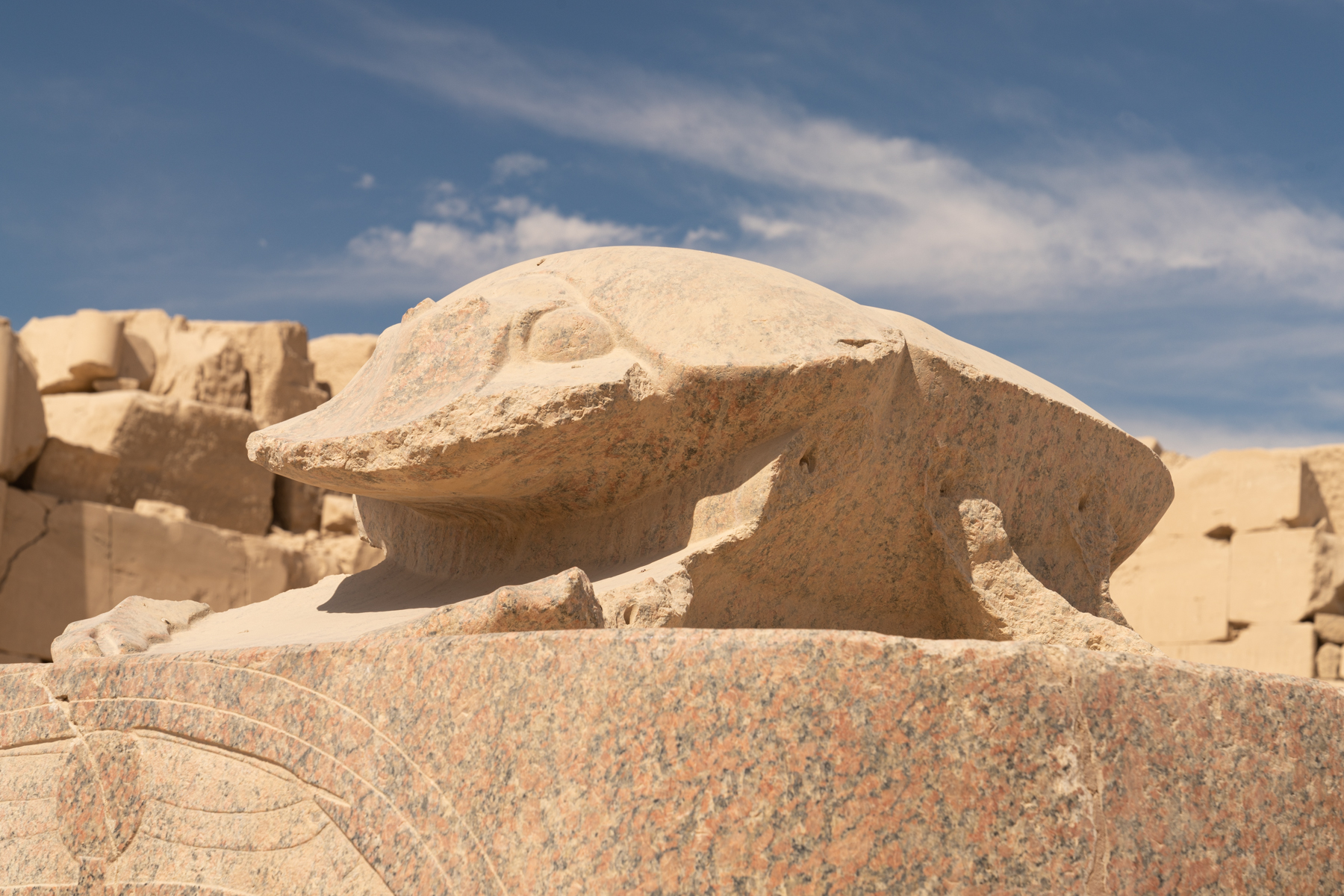 The statue of Khepri, the scarab-faced god in ancient Egyptian religion who represents the rising sun.