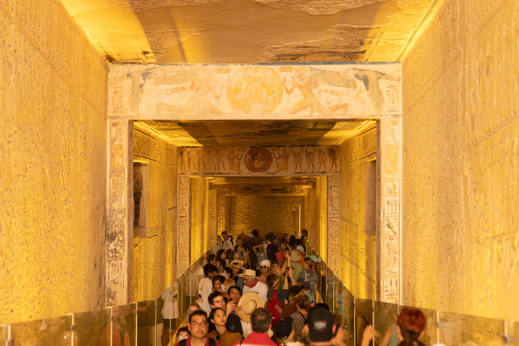 Inside the (very crowded!) entrance to the tomb of Rameses IX.