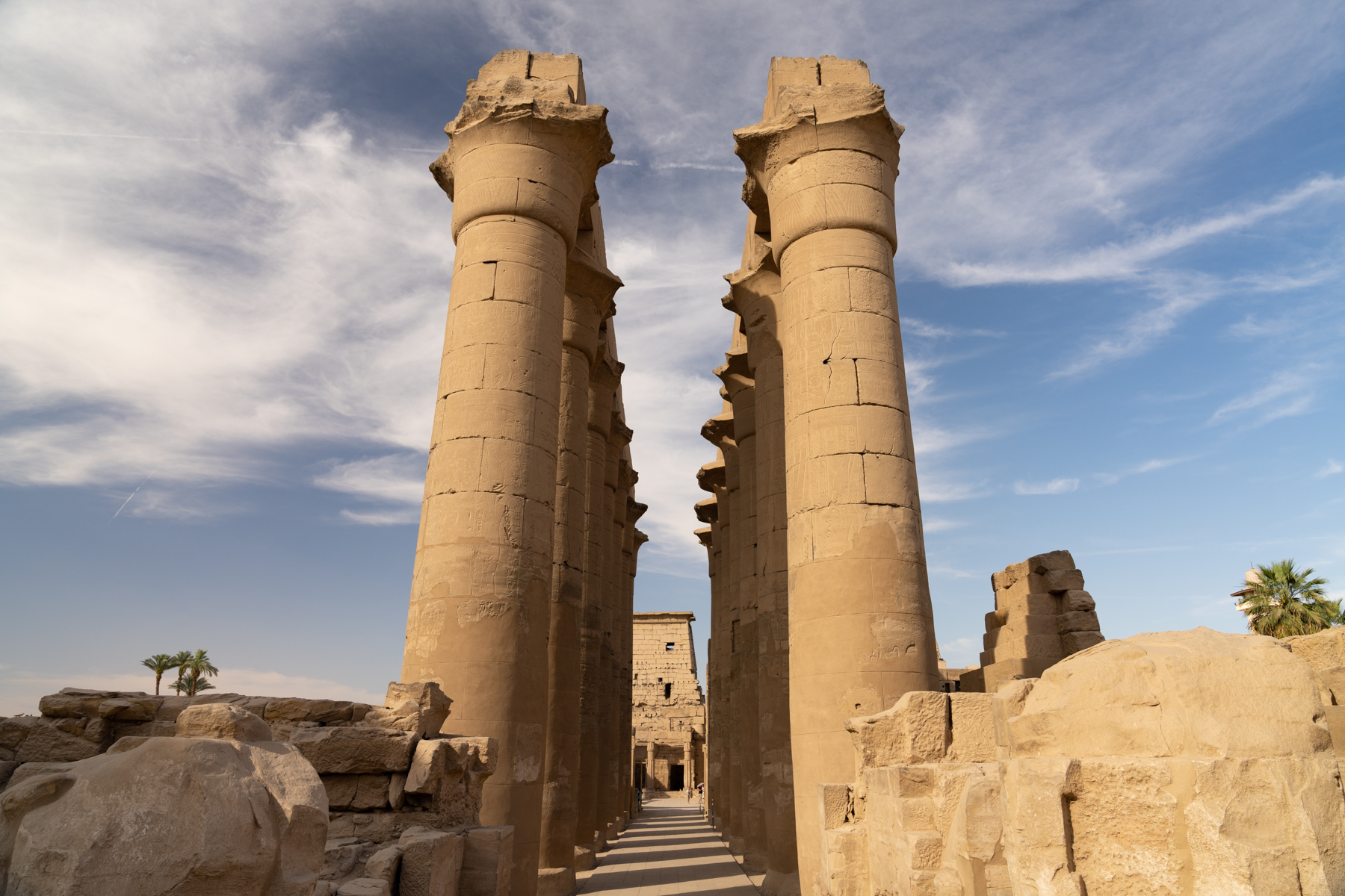 Columns from the Great Colonnade Hall inside the Luxor Temple.