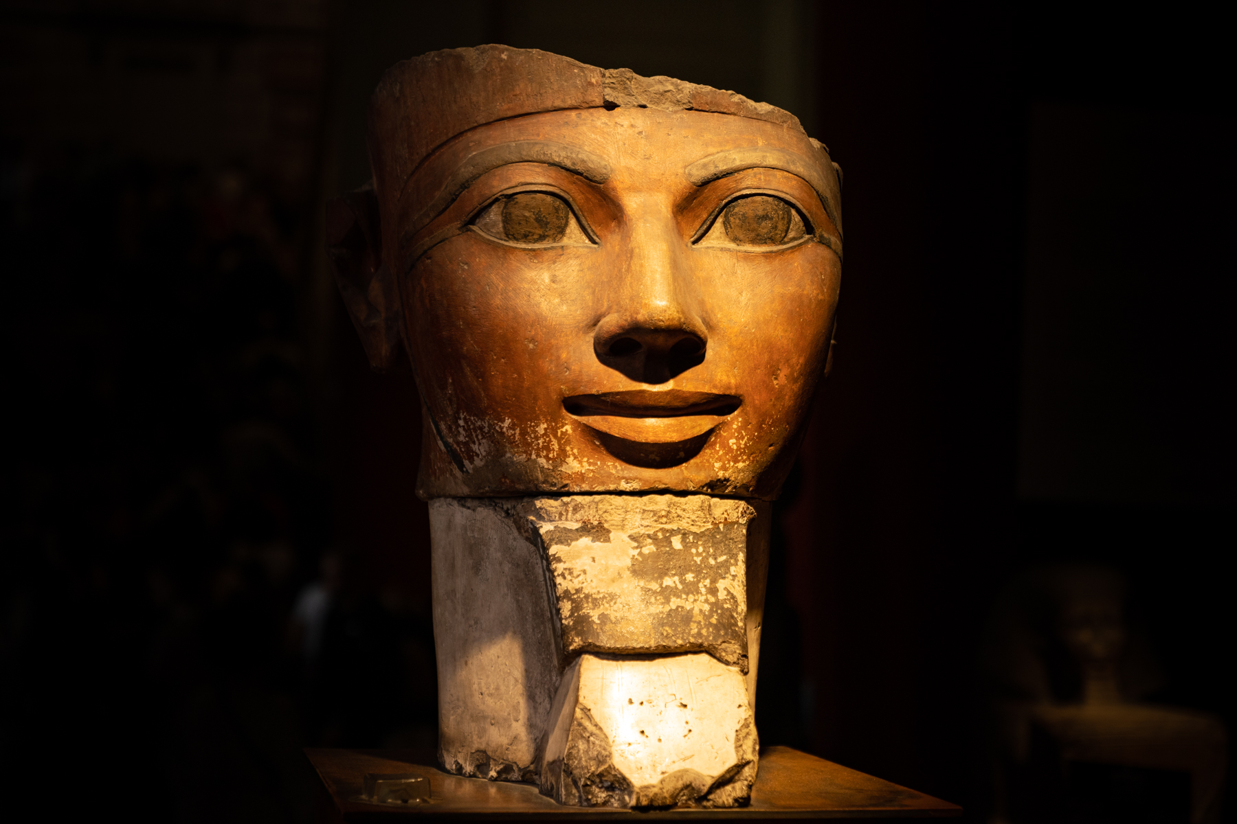 Painted limestone head of Queen Hatshepsut.