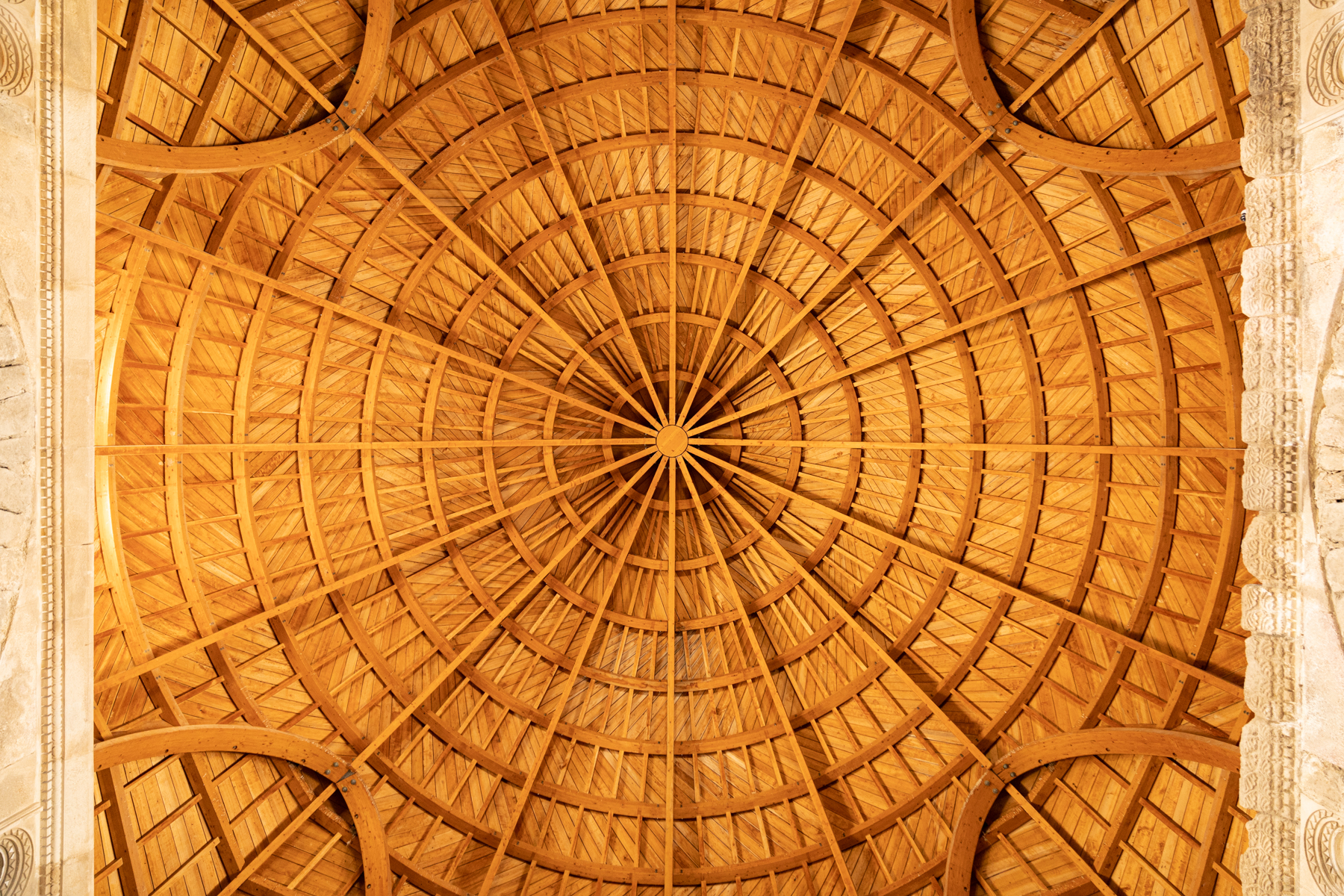 The reconstructed dome of the monumental Umayyad Palace gateway.