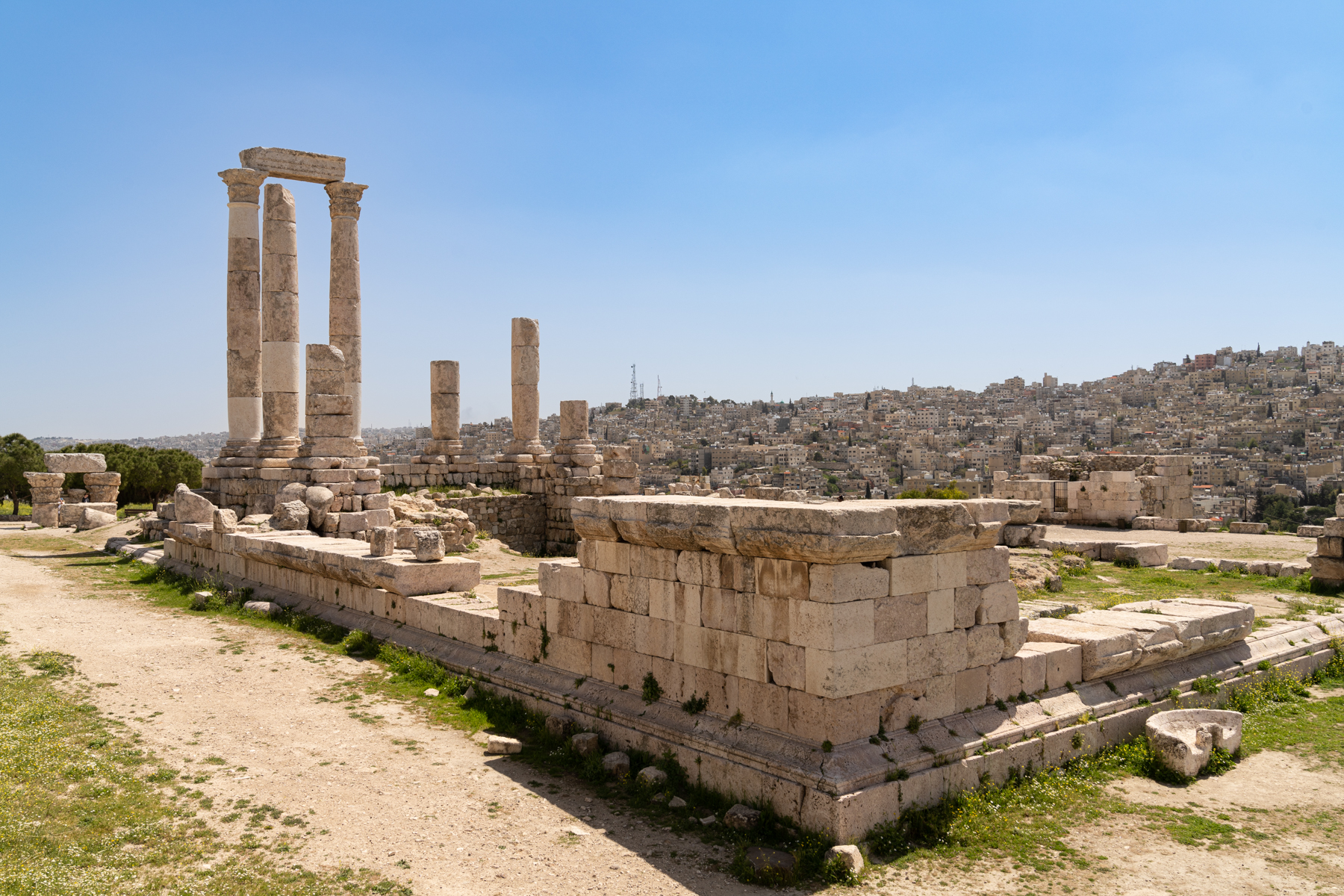 A view of the uncompleted Roman Temple of Hercules from the back.