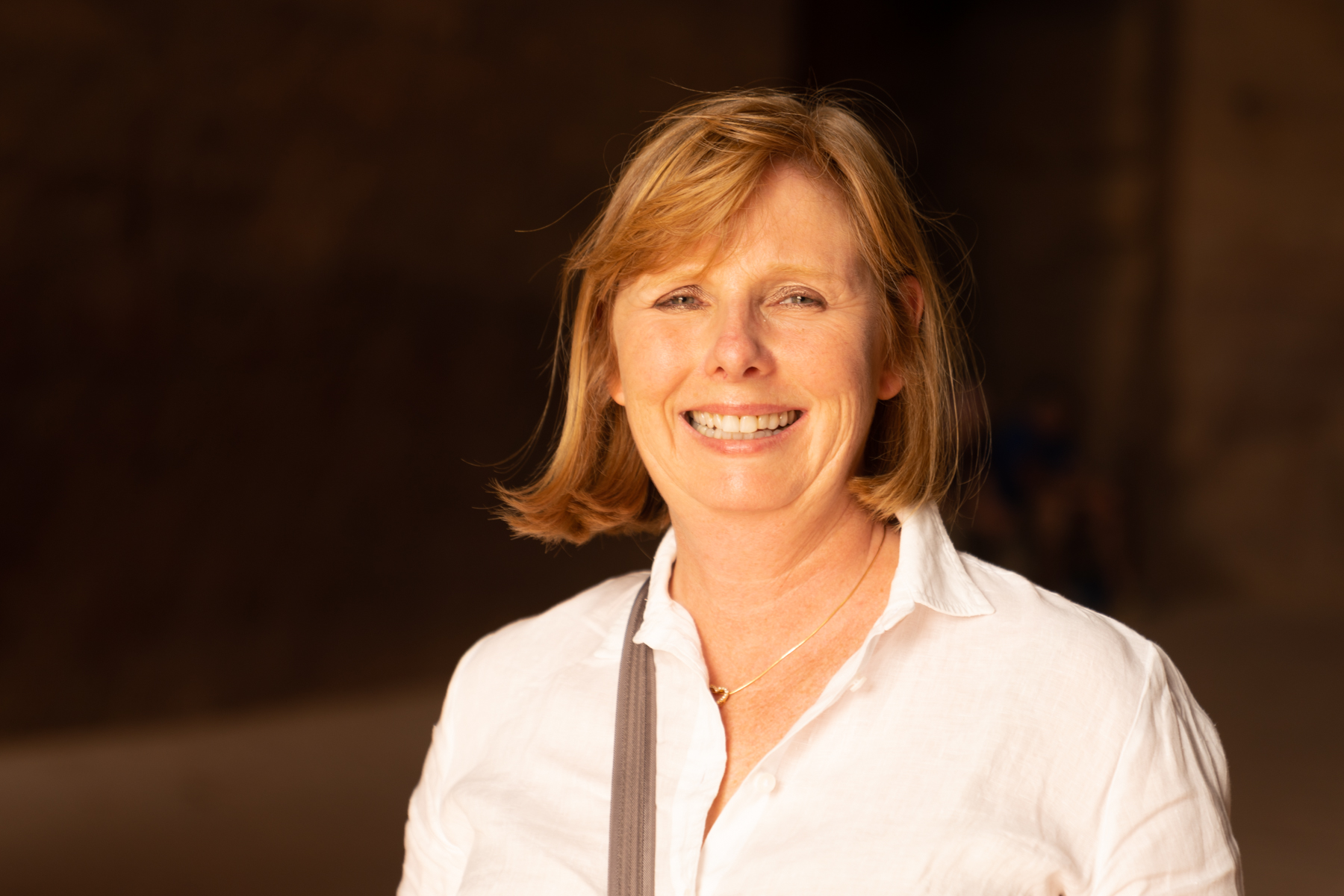 Andrea inside the urn tomb.