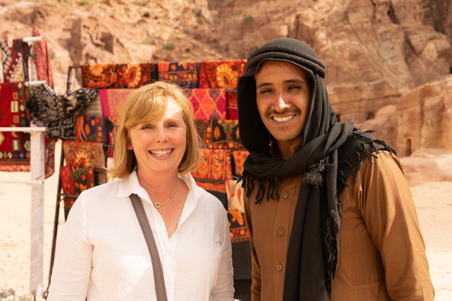 Andrea and Mohamed, the possibly-too-happy wooden donkey salesman!