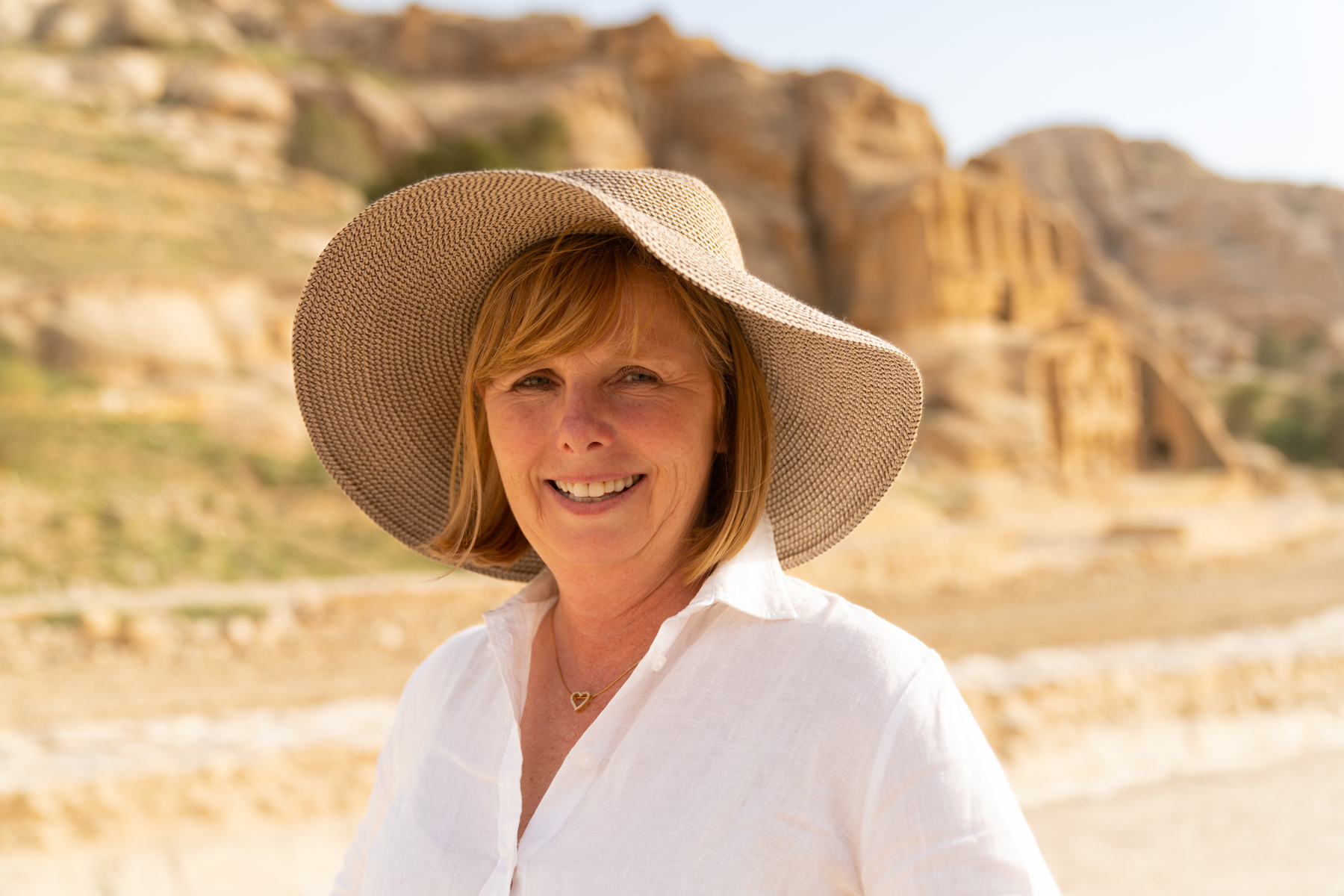Andrea on the way out of the old city of Petra, near the obelisk tomb.