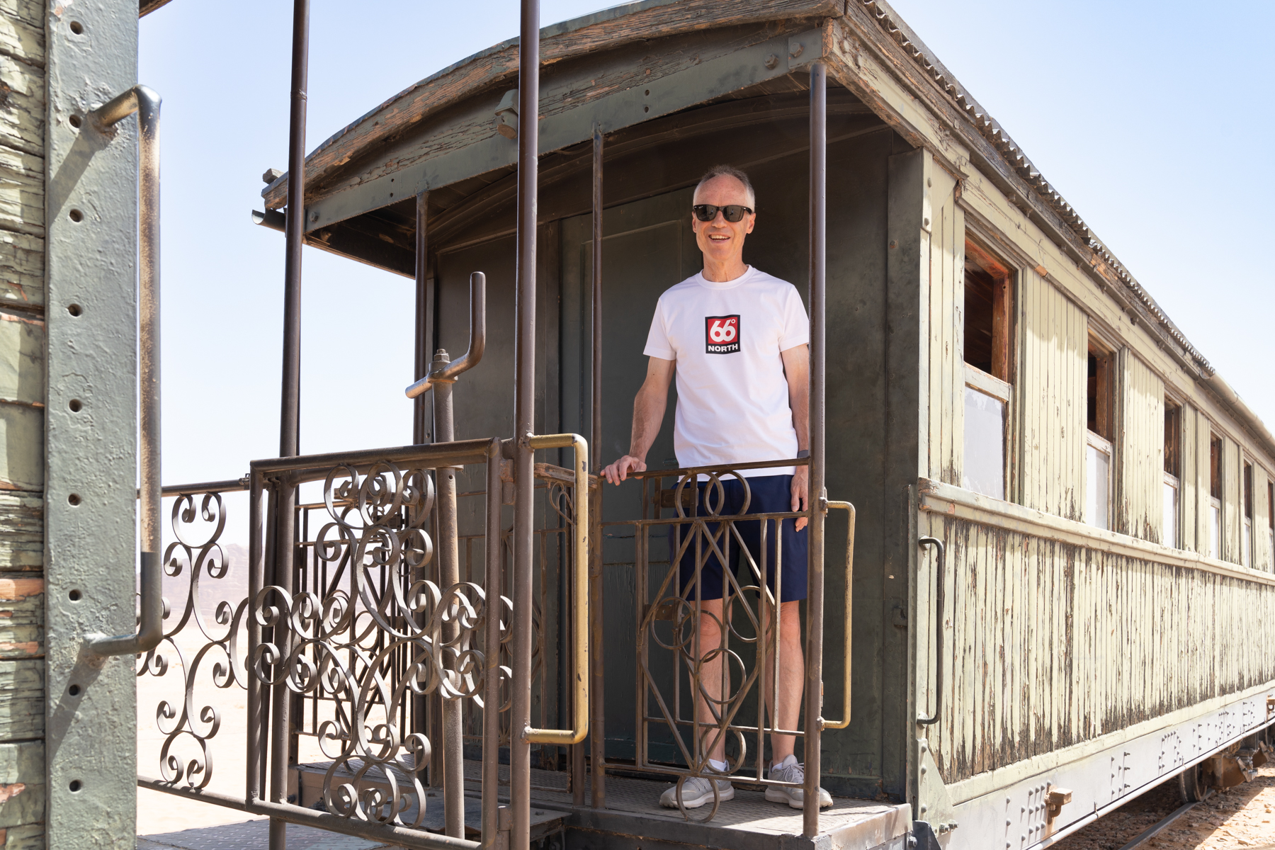 Keith on a train carriage of the Al Hijaz train.