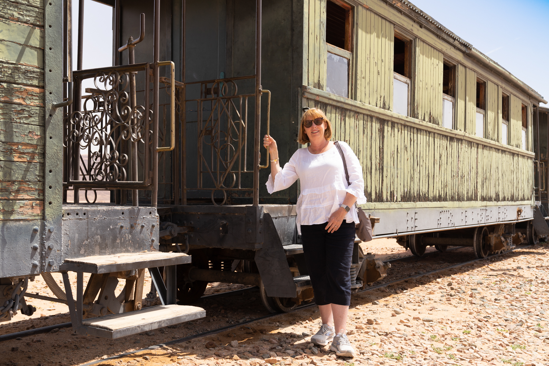 Andrea at the Al Hijaz train.