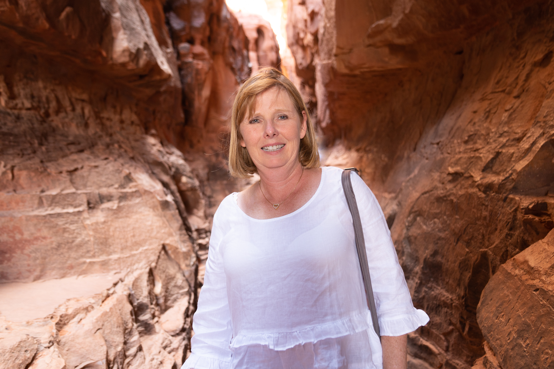 Andrea in the canyon at Jabal Khazali.