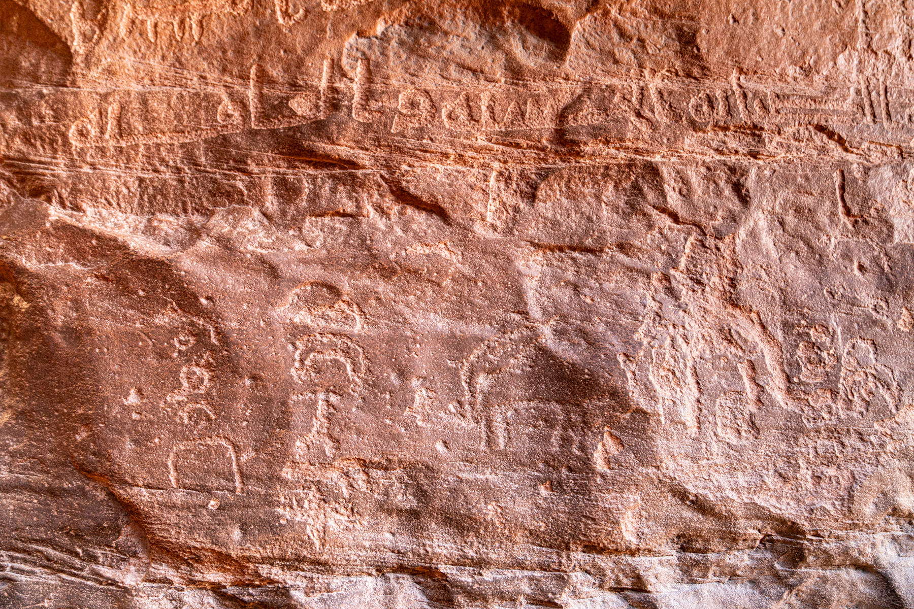 Stone age rock art in the canyon at Jabal Khazali.