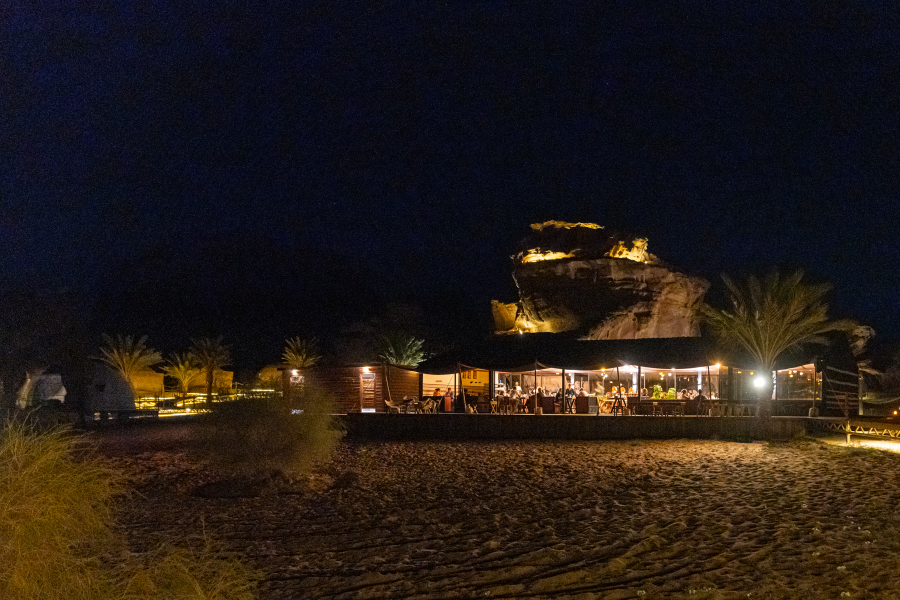 Looking back on the Palmera Camp Wadi Rum communal dinner tent.