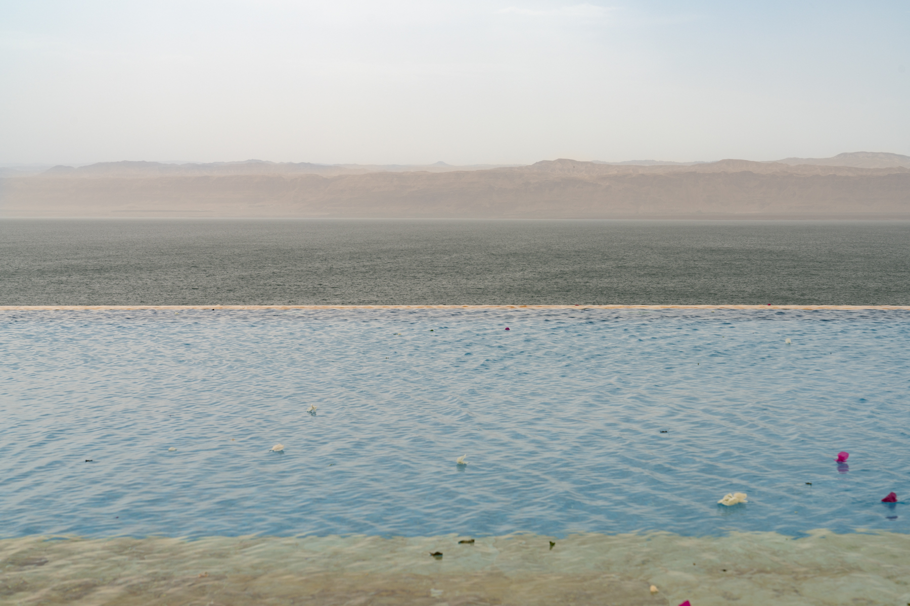 Looking over the infinity pool to Israel.
