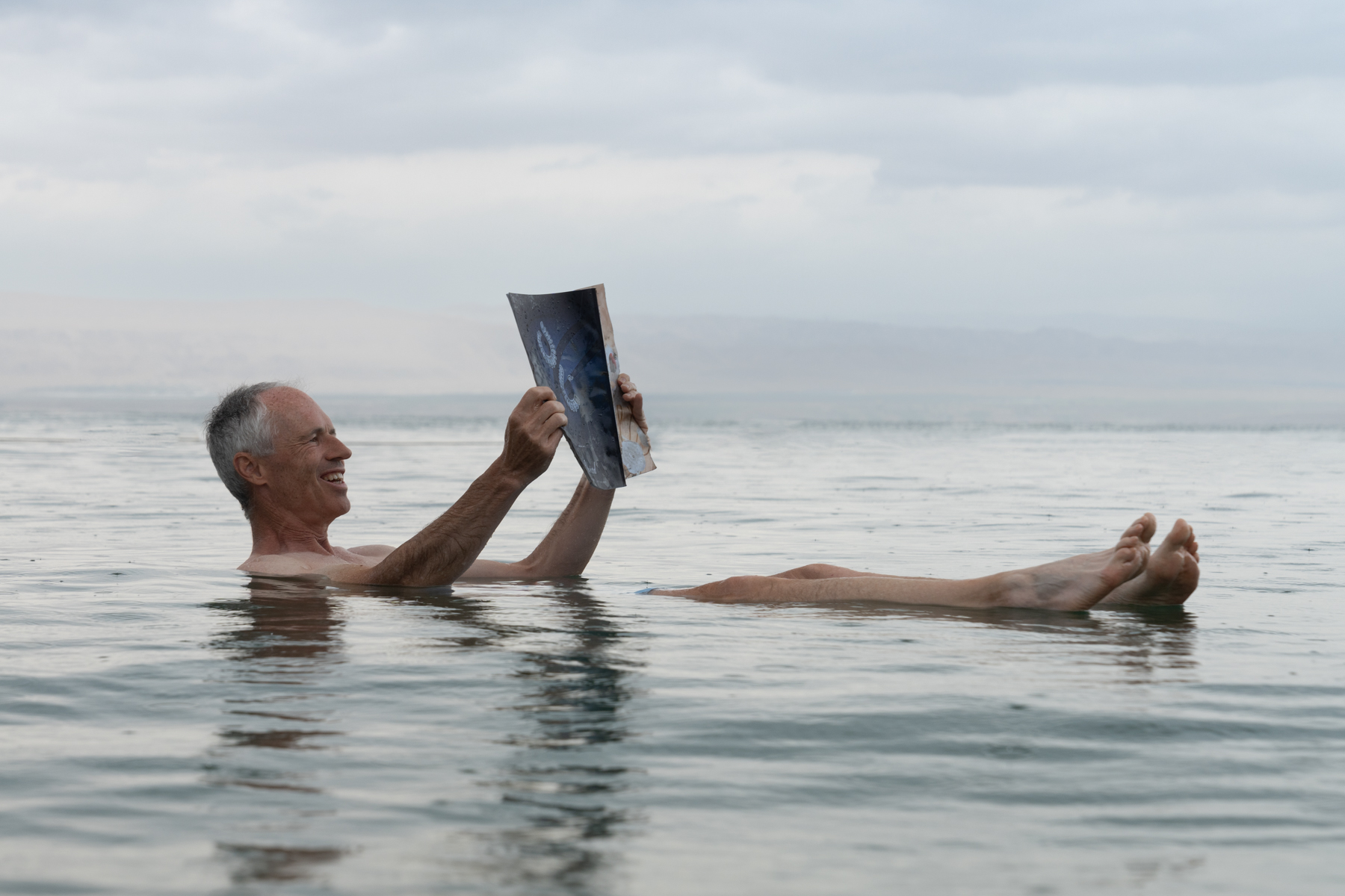 Keith floating in the Dead Sea.