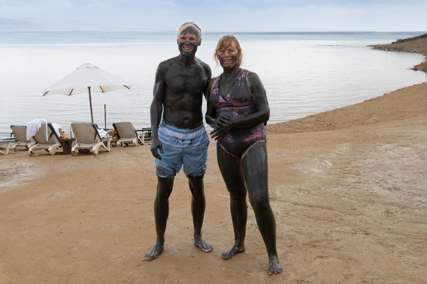 Keith and Andrea covered in Dead Sea mud.