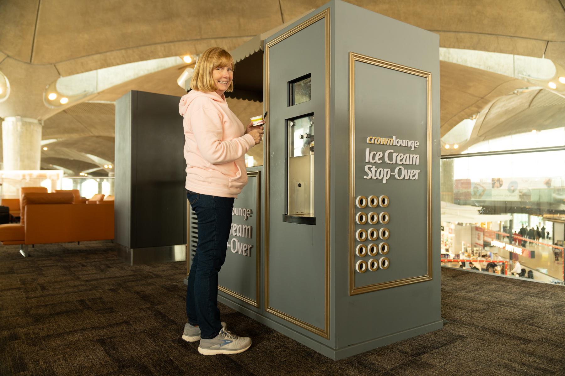 Andrea at the ice-cream vending machine.
