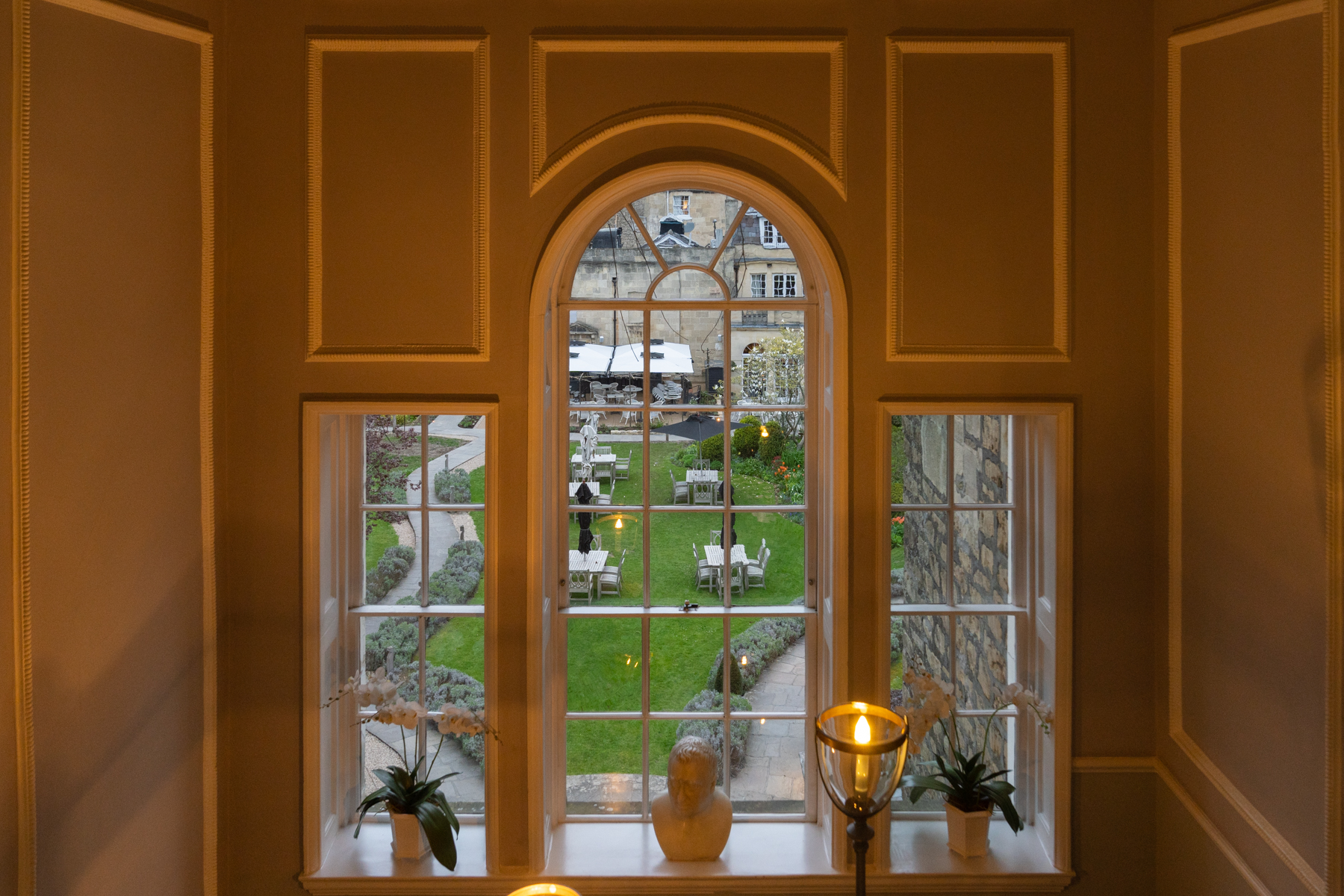 The view back into the courtyard at the Royal Crescent Hotel.
