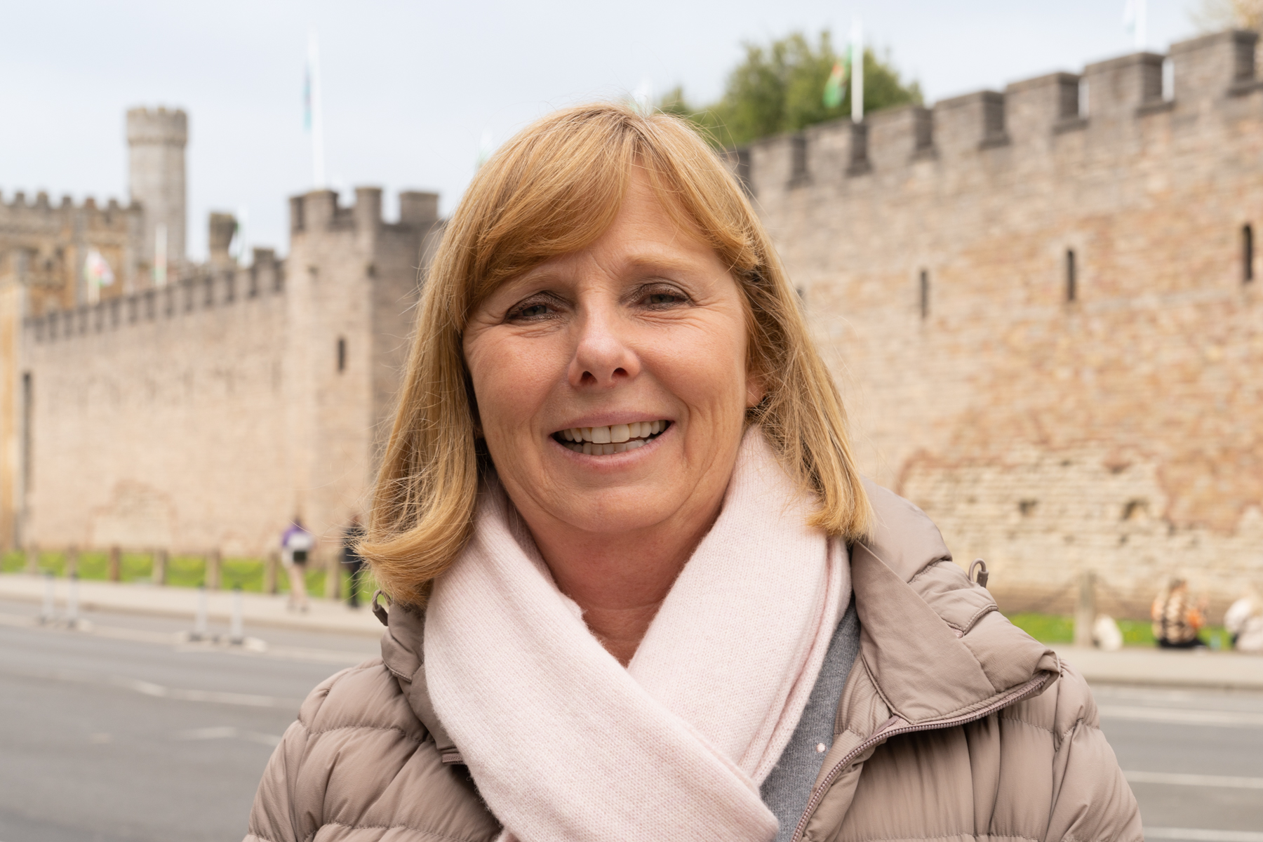 Andrea outside Cardiff Castle.