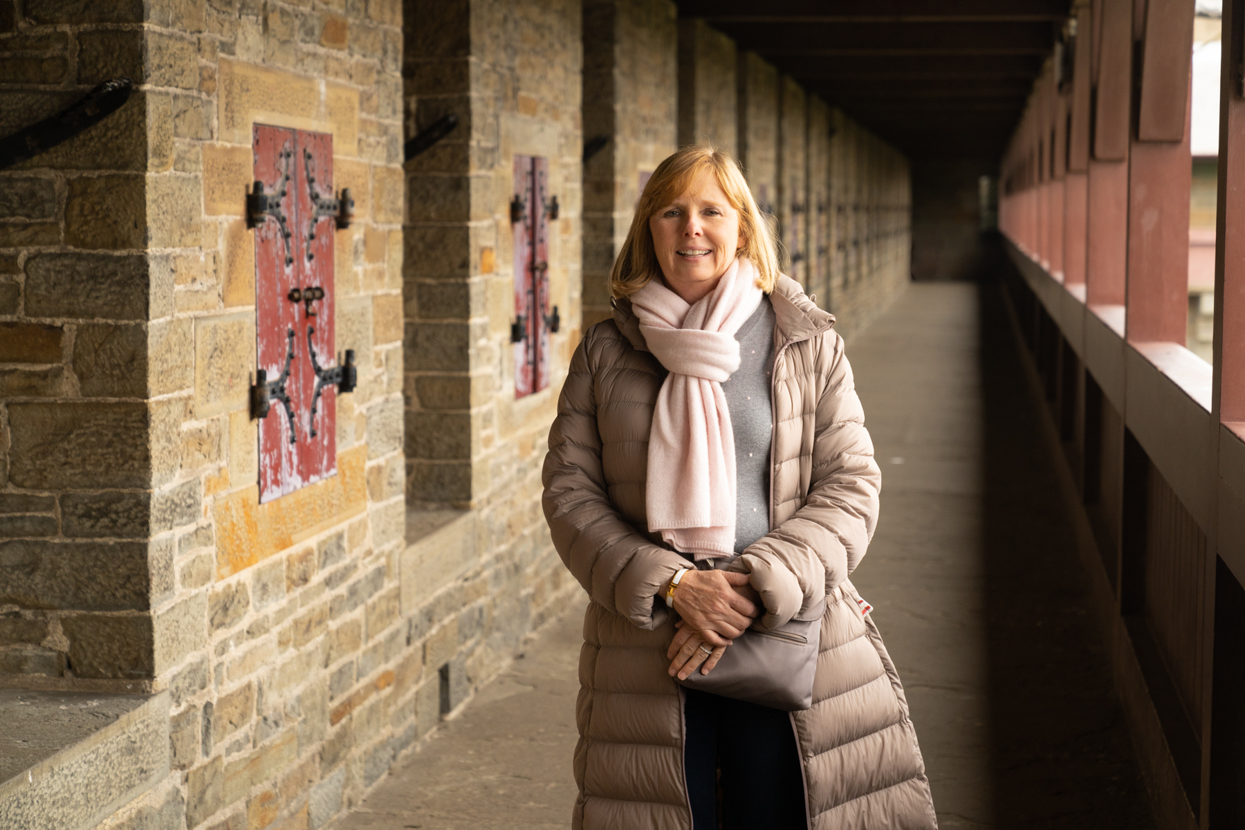 Andrea on the Cardiff Castle battlement walk.