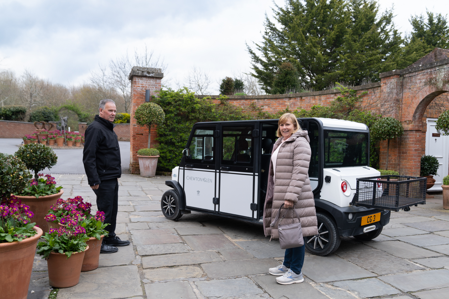 Andrea, ready to hop into the cart to head to dinner.