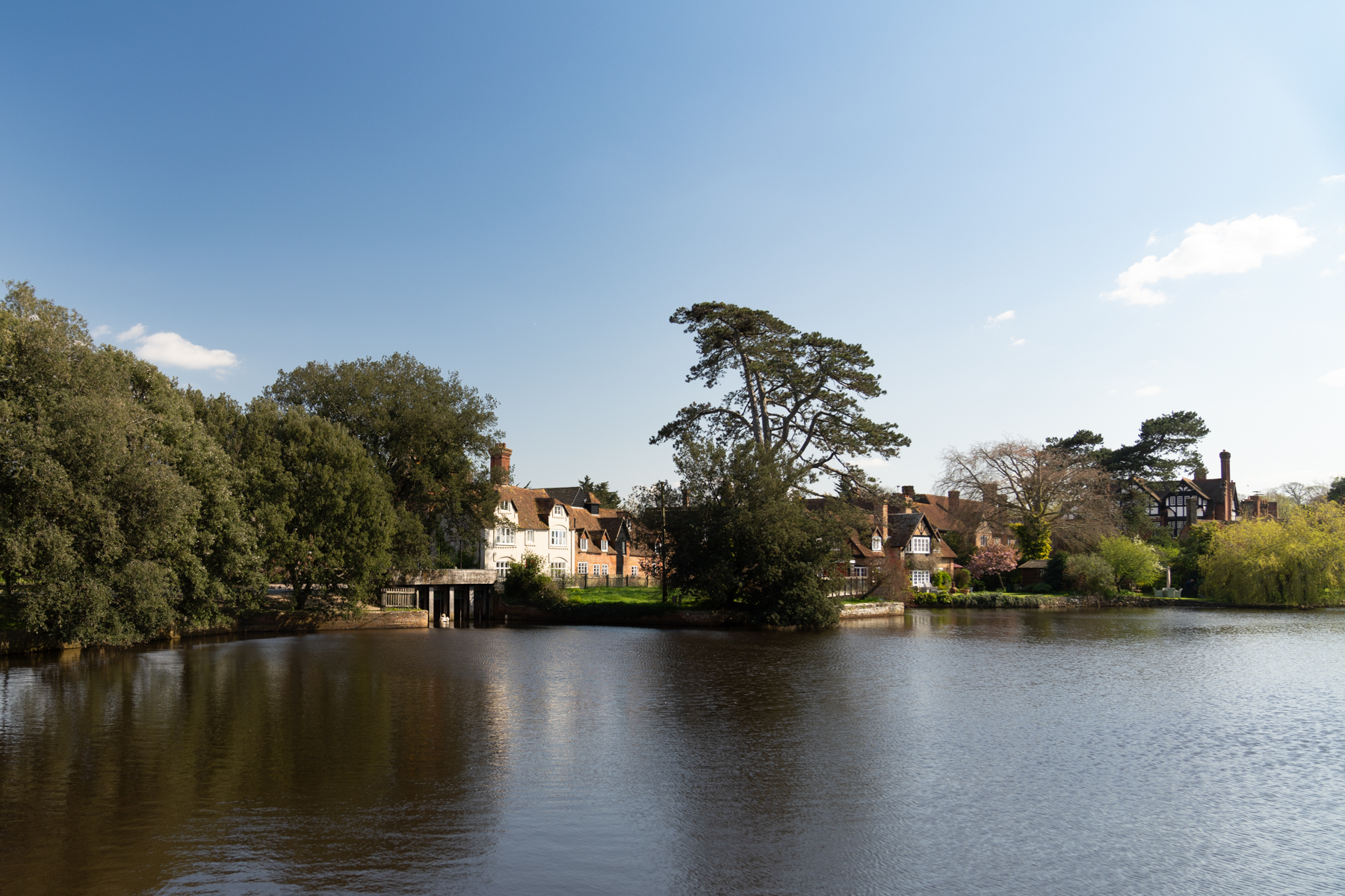 Looking across the mill pond to the town of Beaulieu.