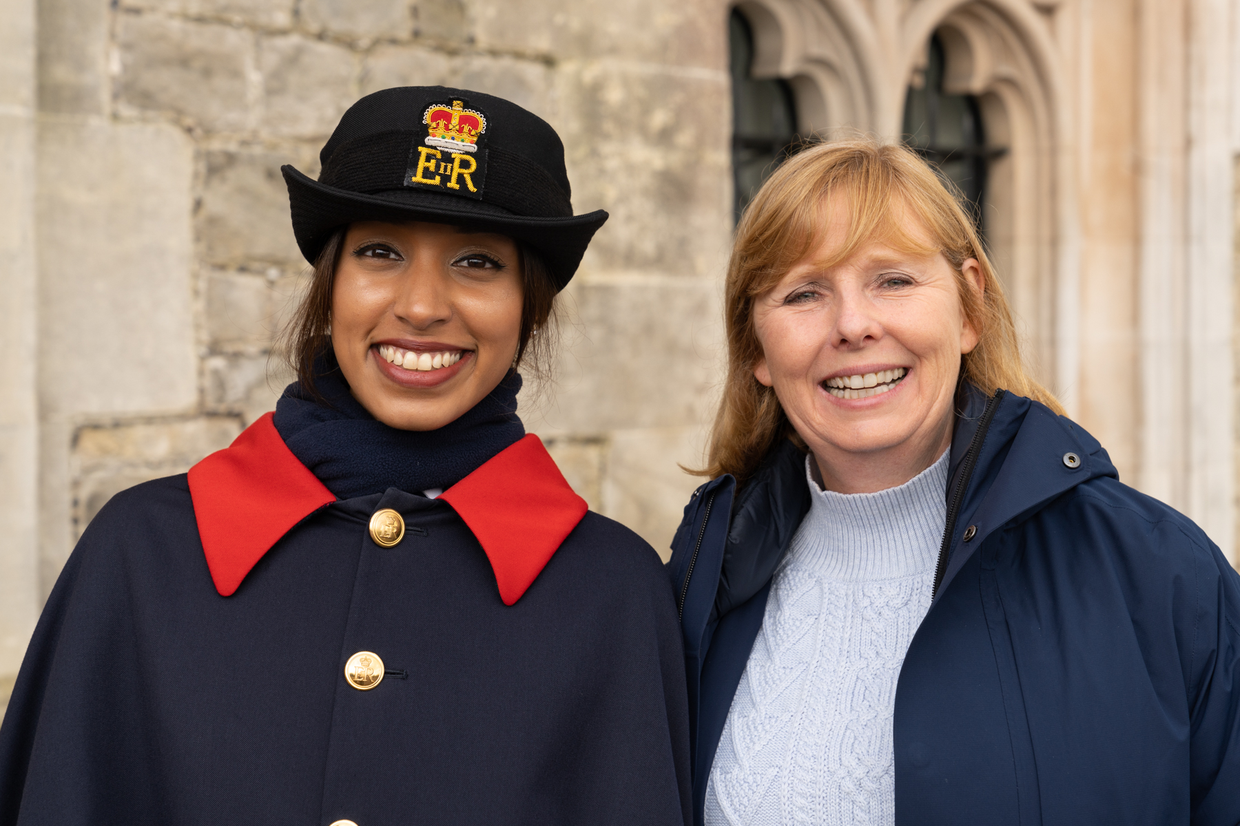 Andrea with a warden at Windsor Castle.